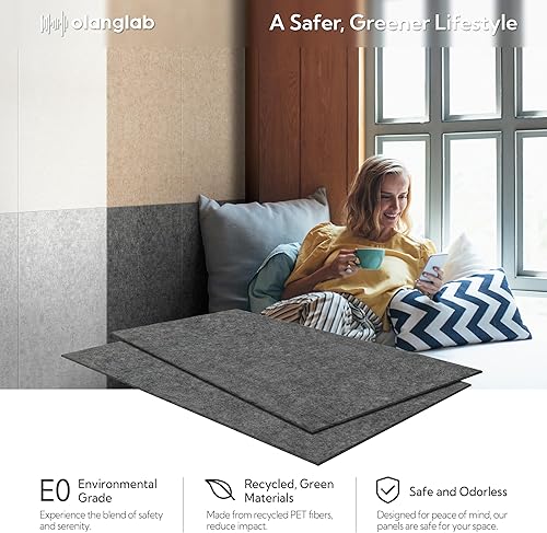 Miniatura 4 de Olanglab Paquete de 10 paneles acústicos de pared, 48 x 24 pulgadas por cada panel acústico, absorbentes de sonido, para estudio en casa y oficina,