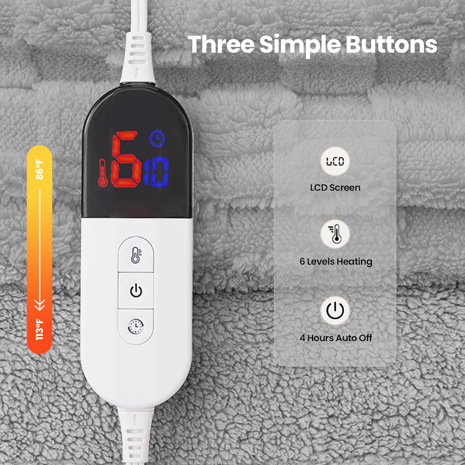 Heated Blanket, 50x60 Inch Electric Blanket, Throw Blanket with 6 Heat Settings and 1-4H Auto Off Timer, Machine Washable, Soft Flannel Fleece for Couches, Beds Office (Grey) - Image 4