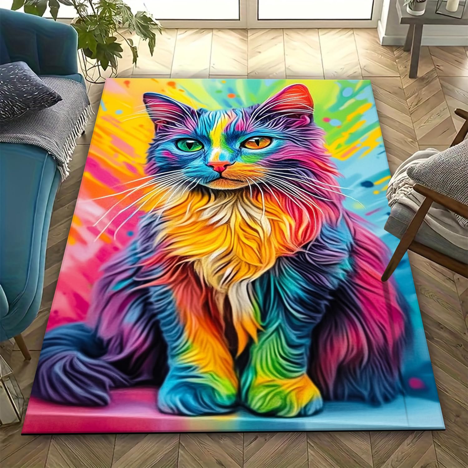 Grand tapis de couloir imprimé chat 3D pour réchauffer votre bureau