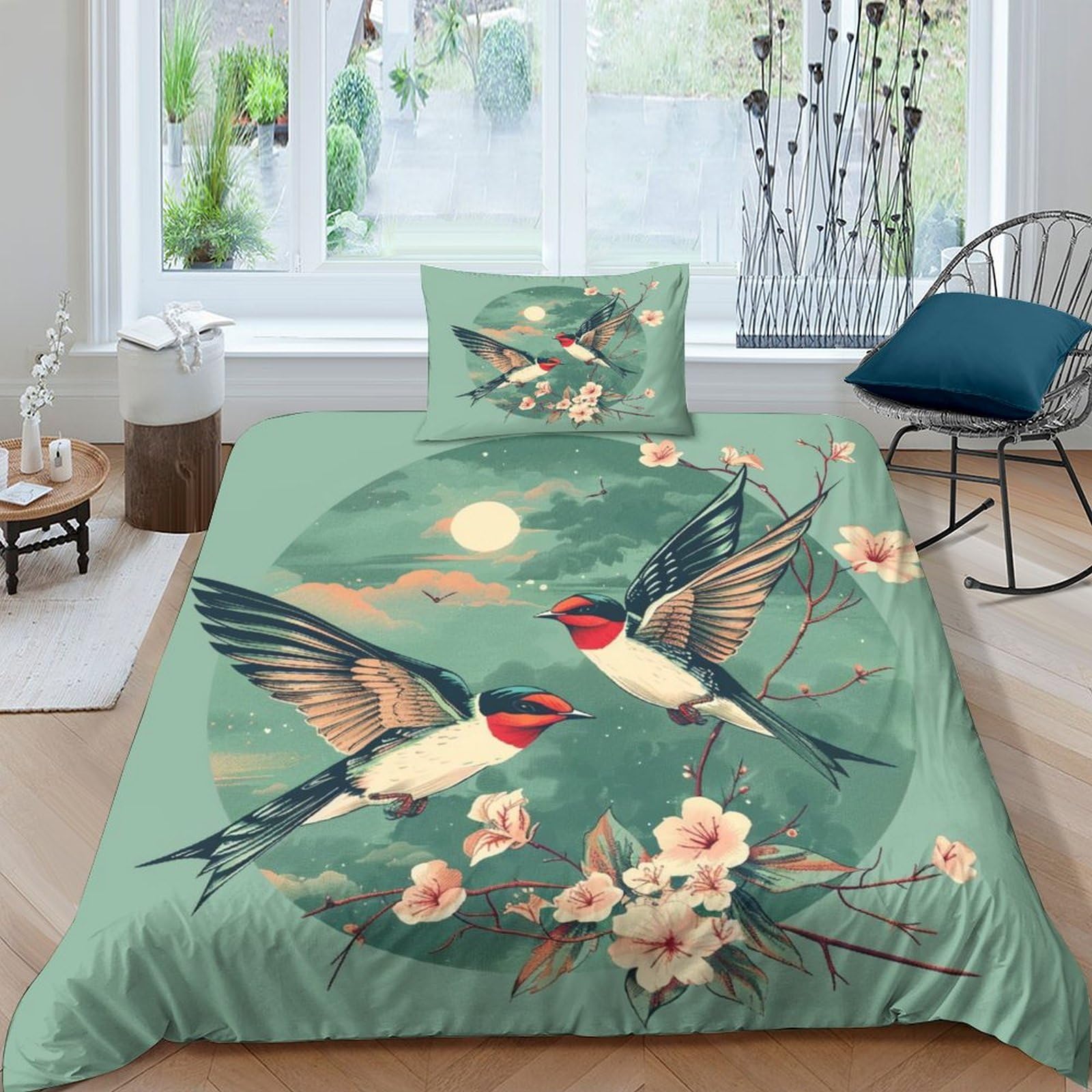 BARDYS Swallow 3D Printed Illustration Duvet Cover Comforter Covers for Boys Girls Quilt Cover with Zipper Closure Soft Microfiber with Pillow Cases Bedding Set 3 Pieces Single（135x200cm）
