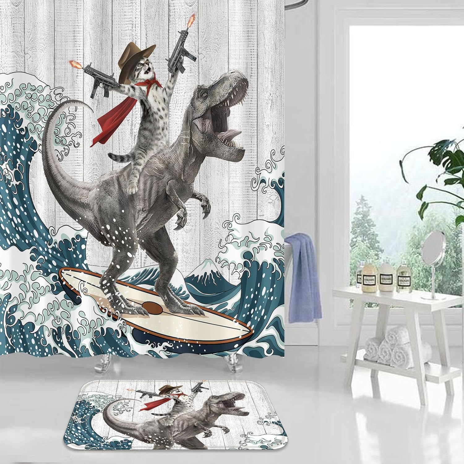 Denim Cat Bathroom Rugs Funny Bath Rug Welcome Bath Mat Memory Foam Absorbent Bath Mats for Kitchen, Shower Room, Bathtub 32"x16".