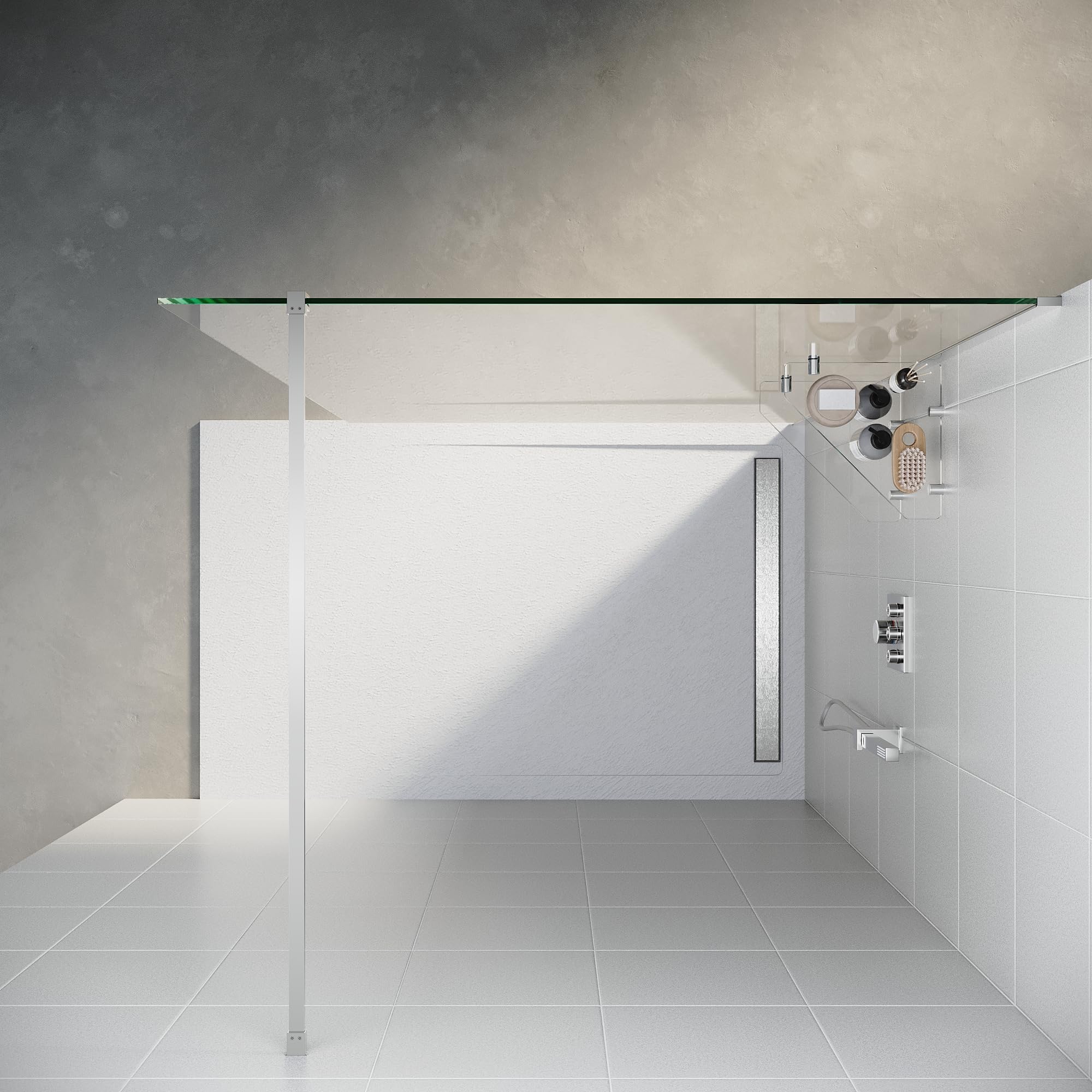 SONNI Ścianka prysznicowa z półkami szklanymi 8 mm, 100 x 200 cm, ścianka prysznicowa szklana
