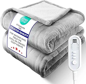 Electric Heated Blanket Full, Ultra‑Cozy Premium Flannel & Sherpa, Even Heat Distribution & Stable Temp, 1–10H Auto‑Off, 8 Temps (86–125.6°F), Overheat Protection, Ideal Gifts for Grandma