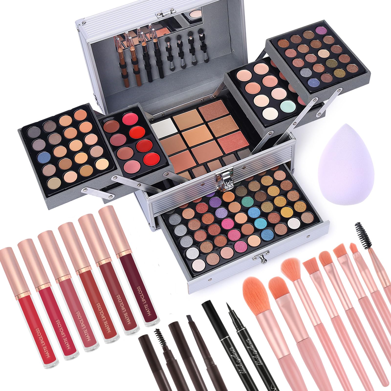 CHARMCODE - Makeup Gift Set for Women and Girls, Complete All-in-One Makeup Set with Eyeshadow, Lip Gloss, Concealer, Blue