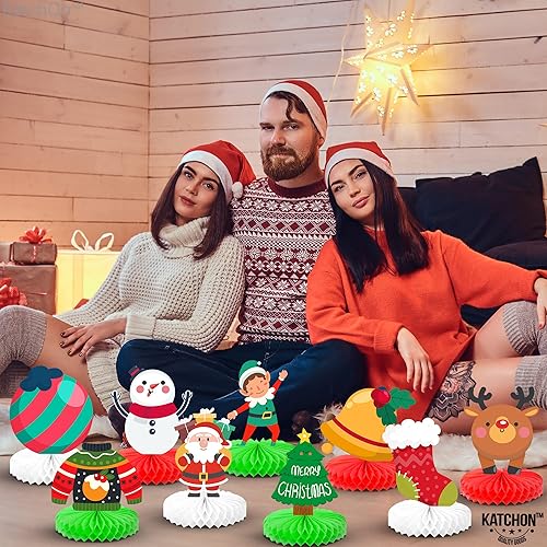 Miniatura 9 de KatchOn, Centro de mesa de suéter feo para decoraciones de Navidad, paquete de 9, decoraciones de fiesta de suéter feo, centros de mesa de fiesta de