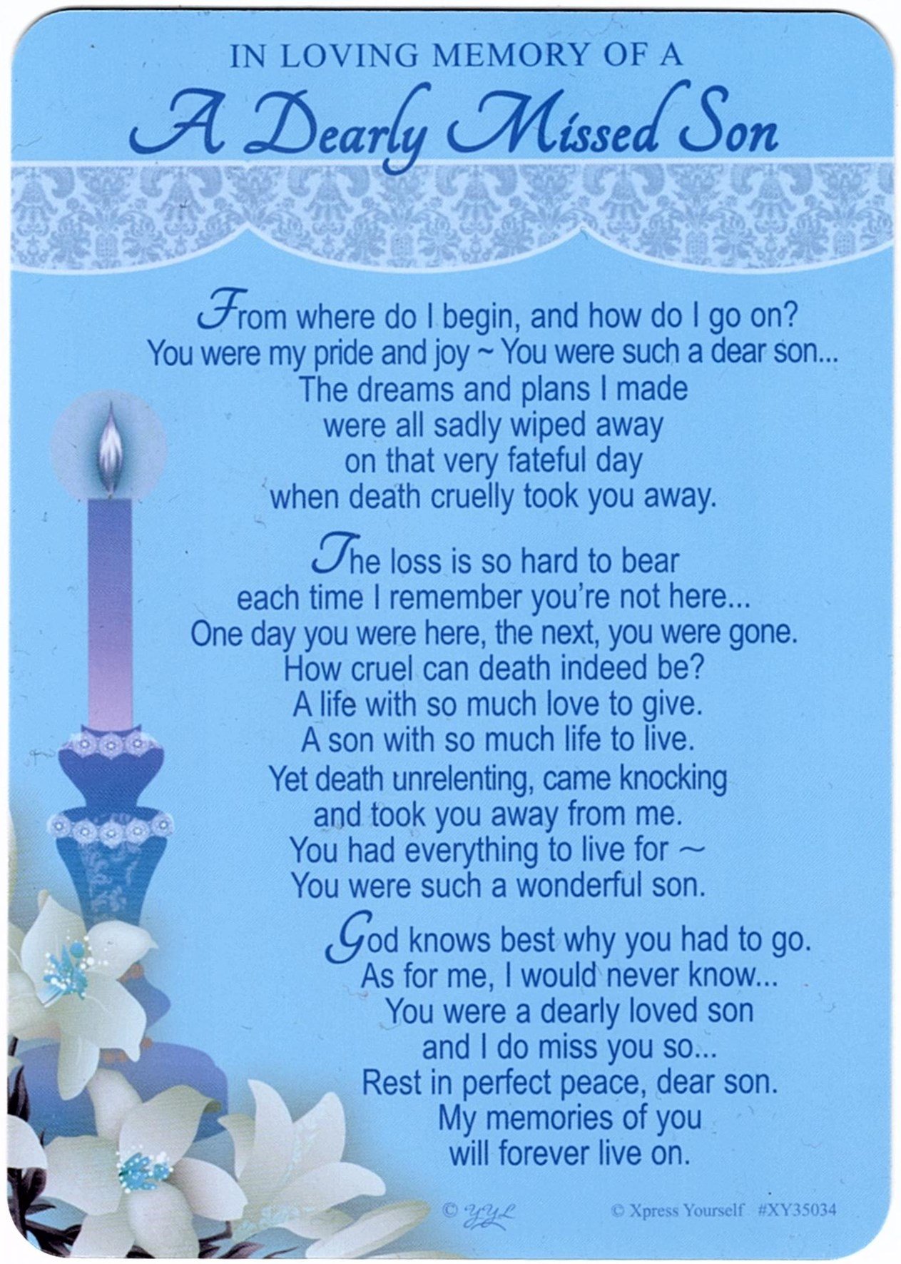 Xpress Yourself Blue Memorial Graveside Card - In Loving Memory Of A Dearly Missed Son Card …
