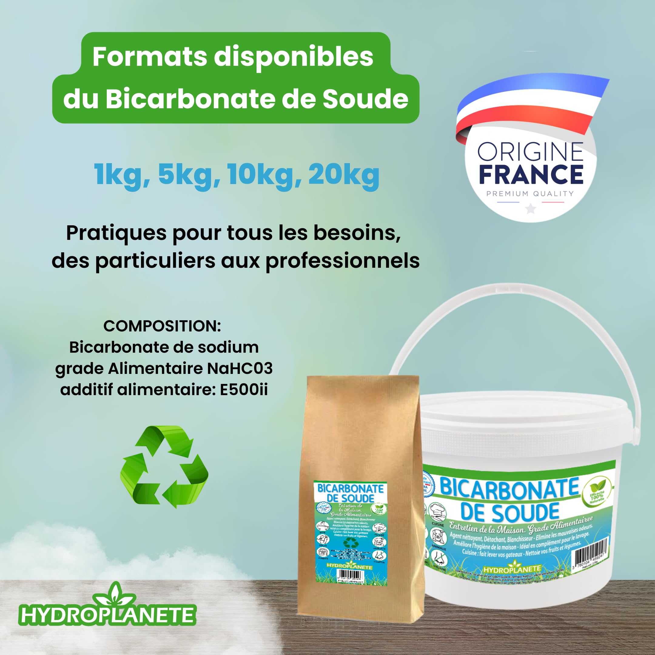 Bicarbonato Sódico Multiusos 100% Natural Sin Aditivos 1kg a 20kg Hydroplanete