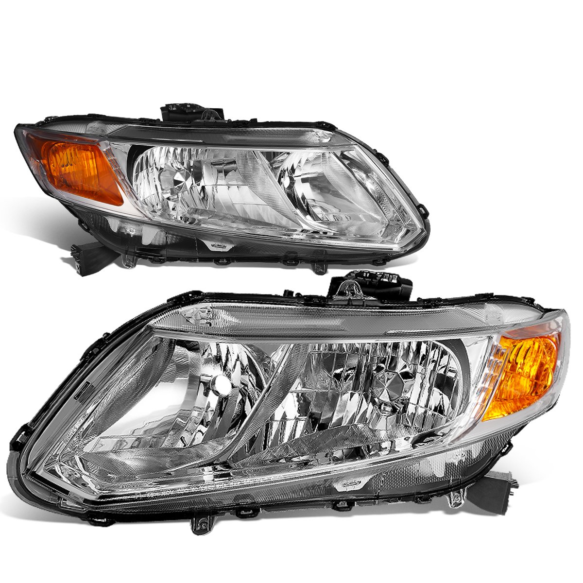 DNA Motoring HL-OH-HC12-CH-AM Chrome Amber Headlights Replacement For Civic Sedan Coupe