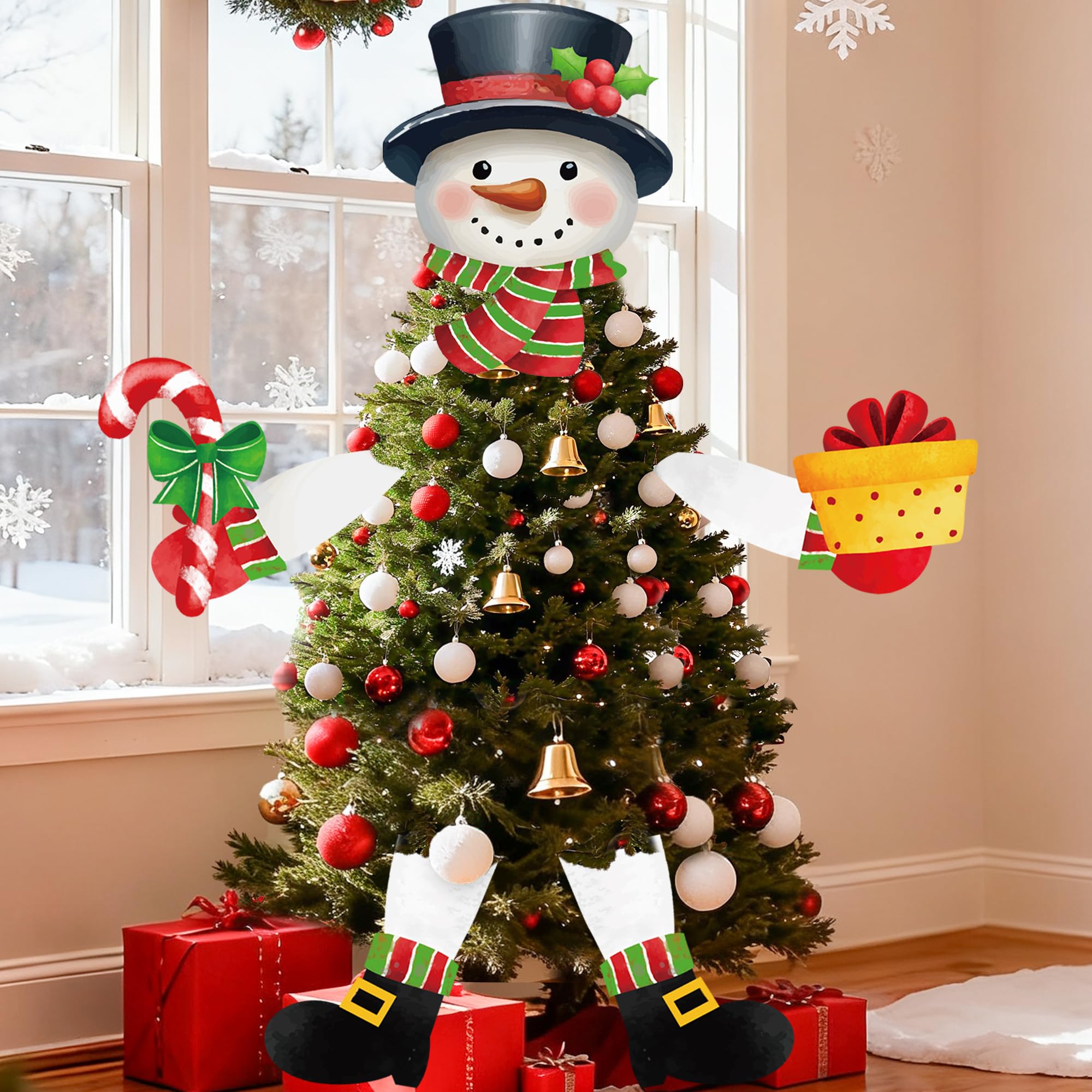 5PCS Large Snowman Christmas Tree Toppers 15.8×12.3" Cute Snowman Christmas Tree Decorations Double-Sided Xmas Snowmen Trees Ornaments with Head Arms Legs for DIY Xmas Trees Home Holiday Party Decor