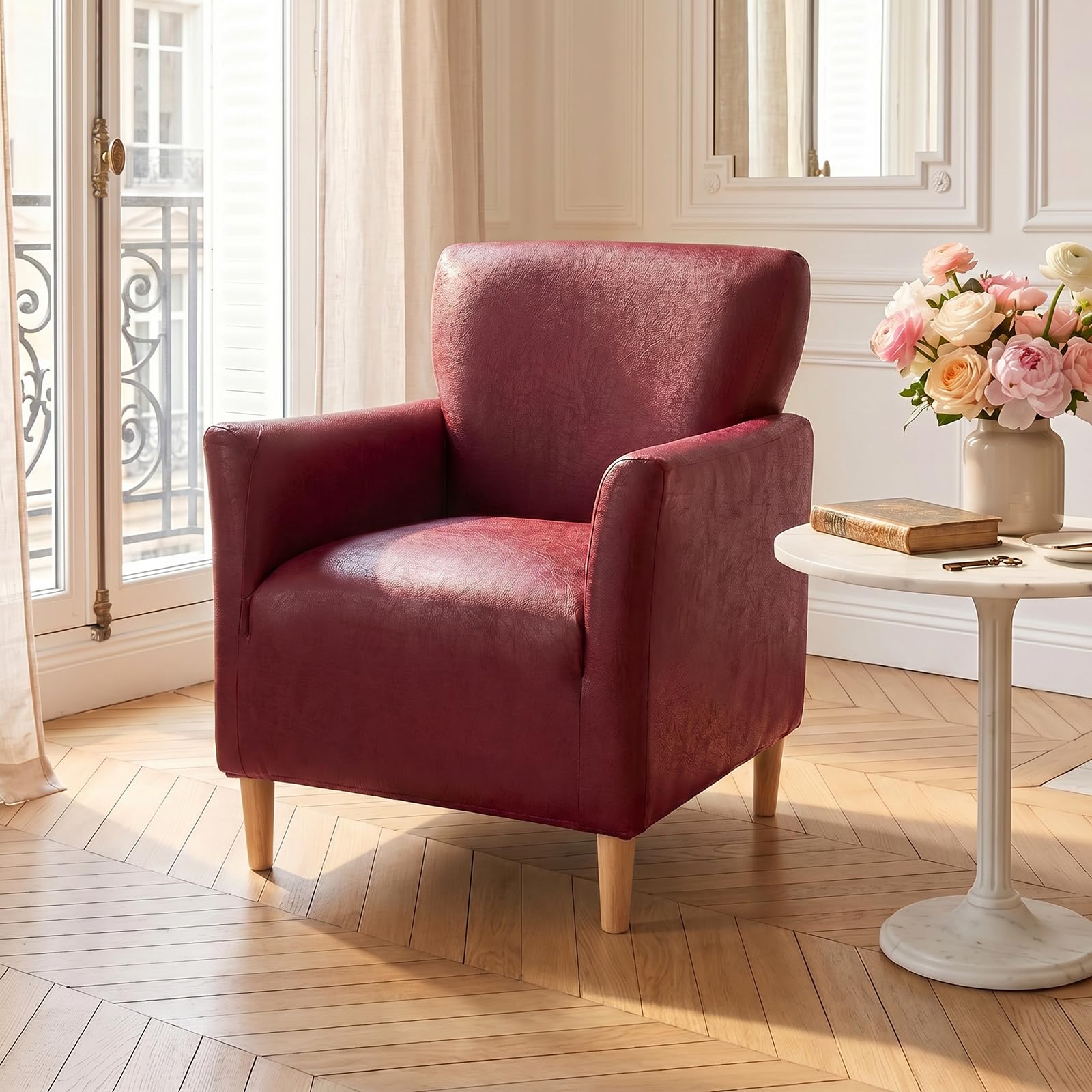 LiveGo Stretch Banquet Armchair Slipcover, Knit Chair Covers with Arms, Non-Slip Waterproof Chair Slipcover for Living Room, Office, Reception, and Pet-Friendly Furniture Protector (Wine red D) — image 1