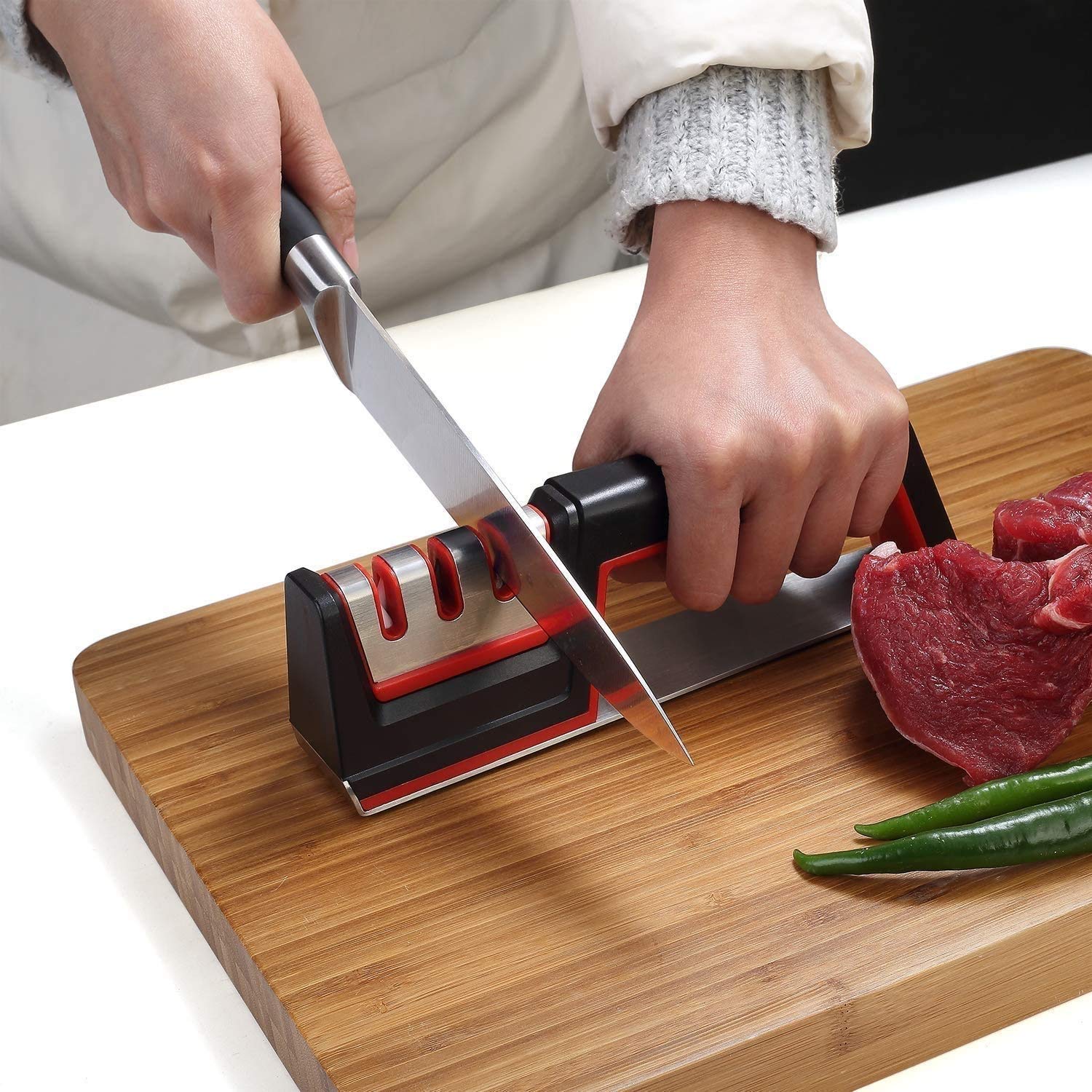Da Cucina Coltello da Chef Forbici Temperino for Straight & Seghettate coltelli, 3-Stage affilatura Strumento Aiuta Riparare e ripristinare Lame con Anti Bas Slittamento