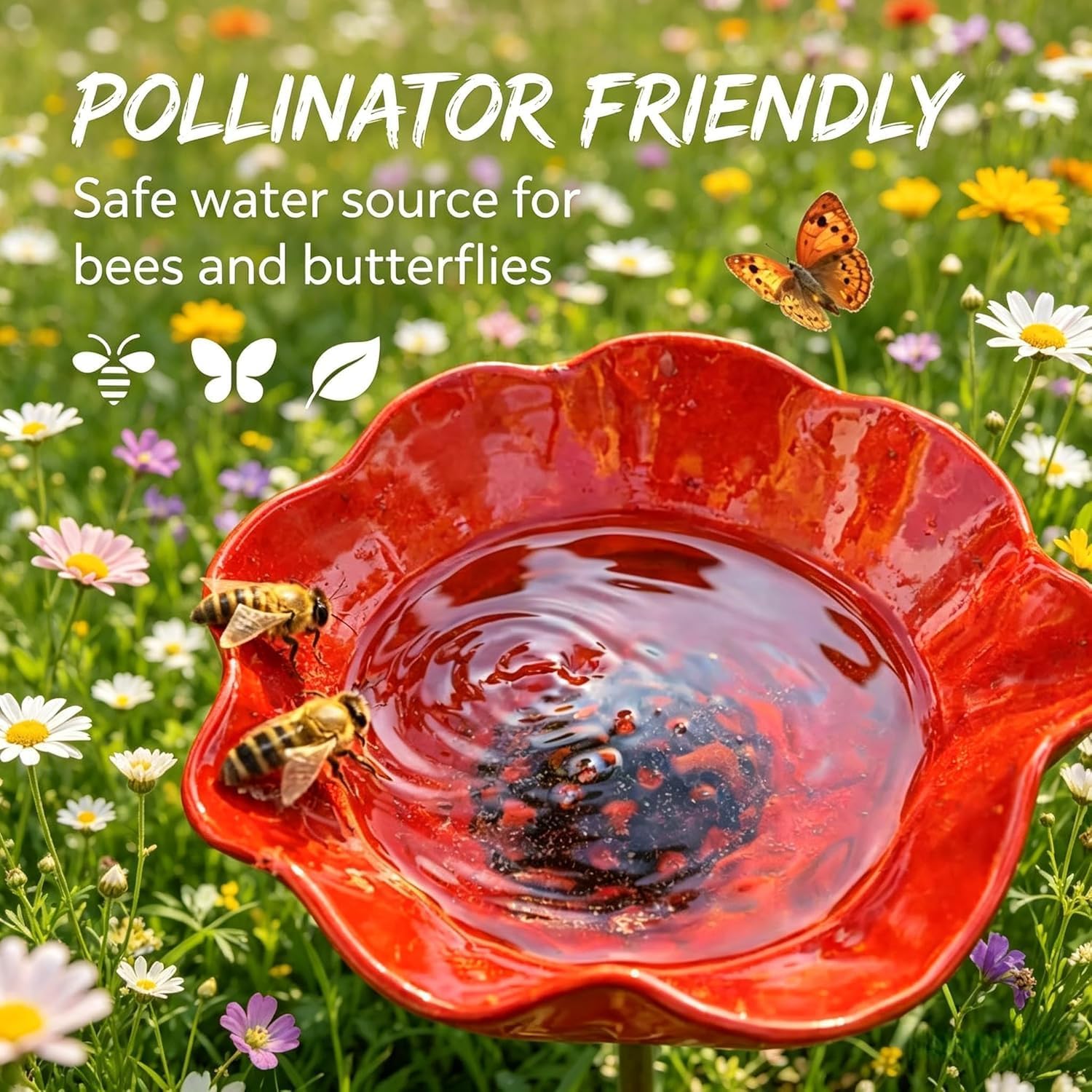 Vogeltränke Gartenstecker 3er Set - Blume Insektentränke & Bienentränke, Frostsichere Wassertränke für Wildvögel, Beetstecker Gartendeko
