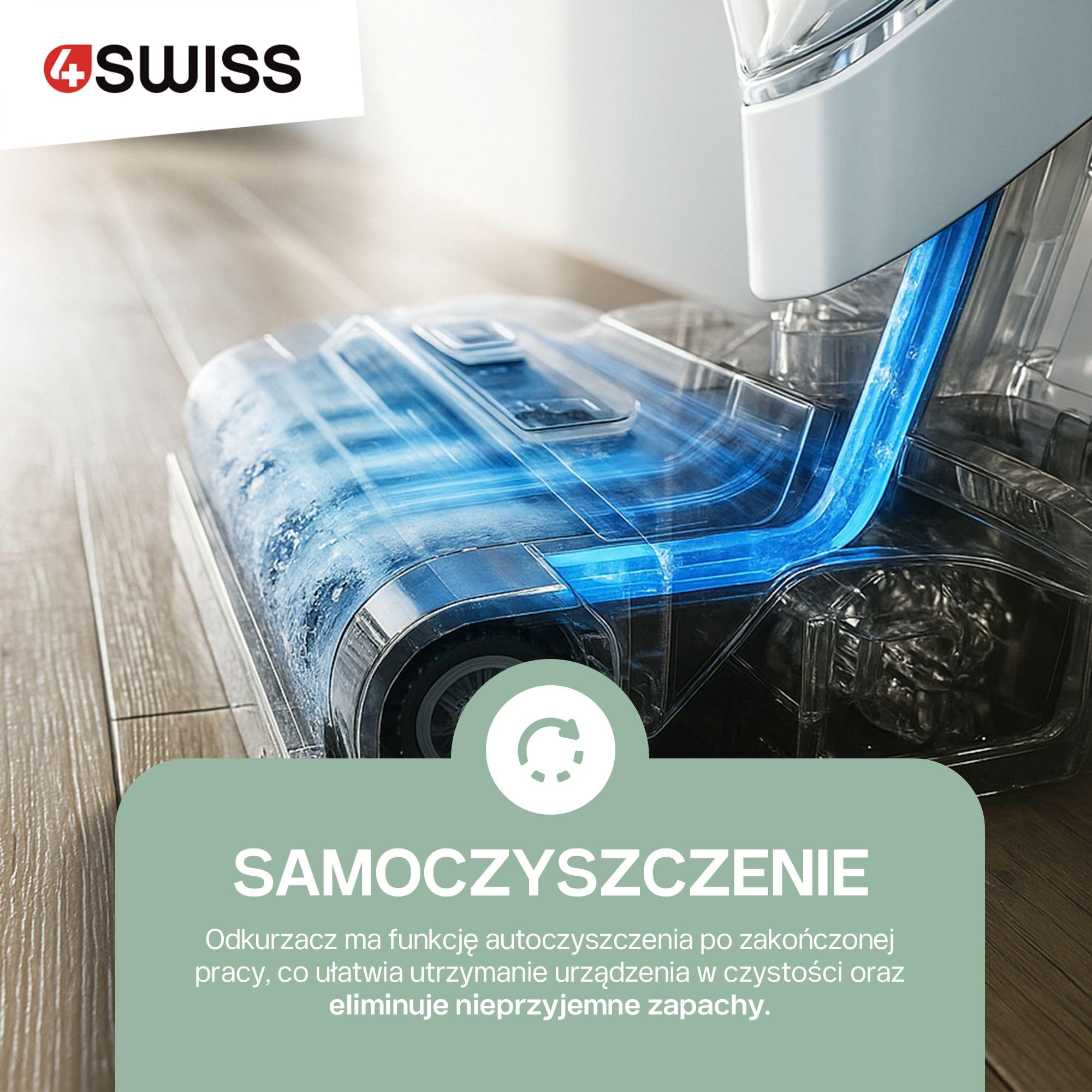4Swiss VC024 Clean Booster | Odkurzacz pionowy | Bezprzewodowy | Odkurzacz myjący | Biały | Bezworkowy | Samoczyszczący | Energooszczędny