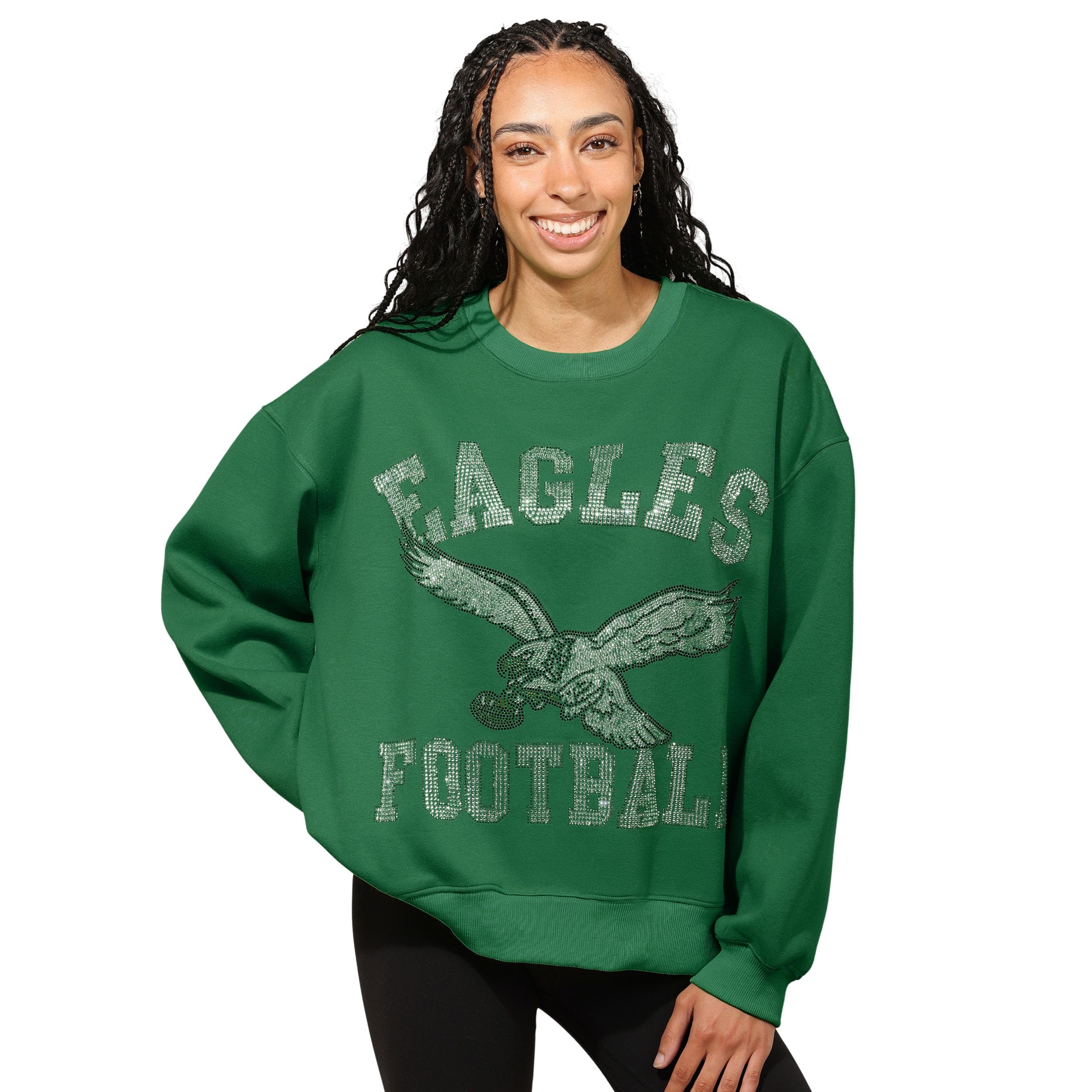 FOCO NFL womens Nfl Rhinestone Team Logo Oversized Crew Neck Sweatshirt