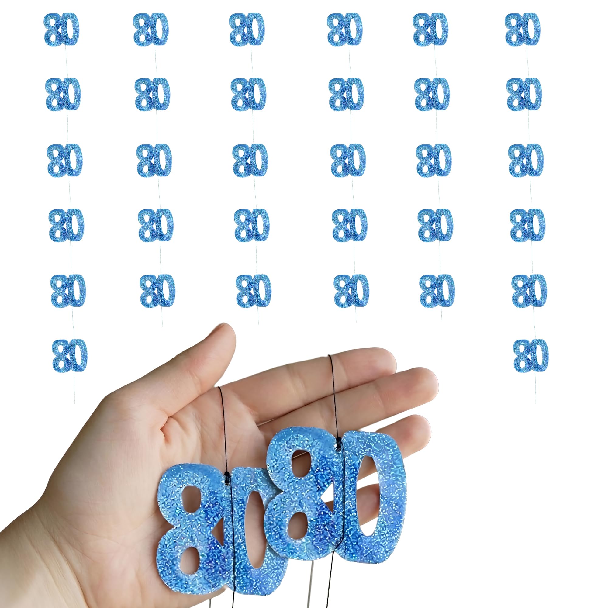 Shatchi 80th Glitz Blue Anniversary Birthday Metallic Hanging String Decorations, Shiny Foil Banner for Party Doors and Walls, Pack of 6