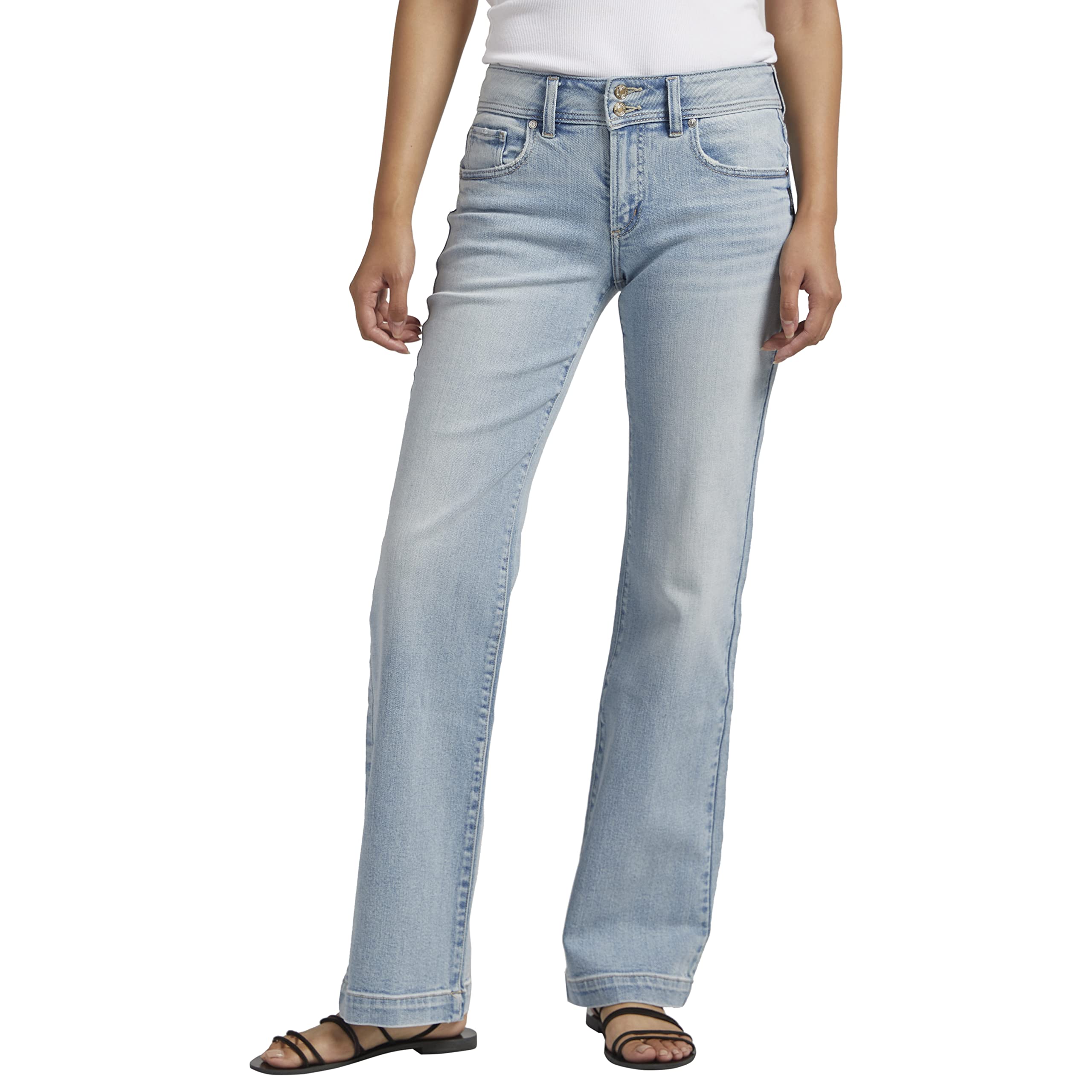 Silver Jeans Co. Women's Suki Mid Rise Curvy Fit Trouser Leg Jeans