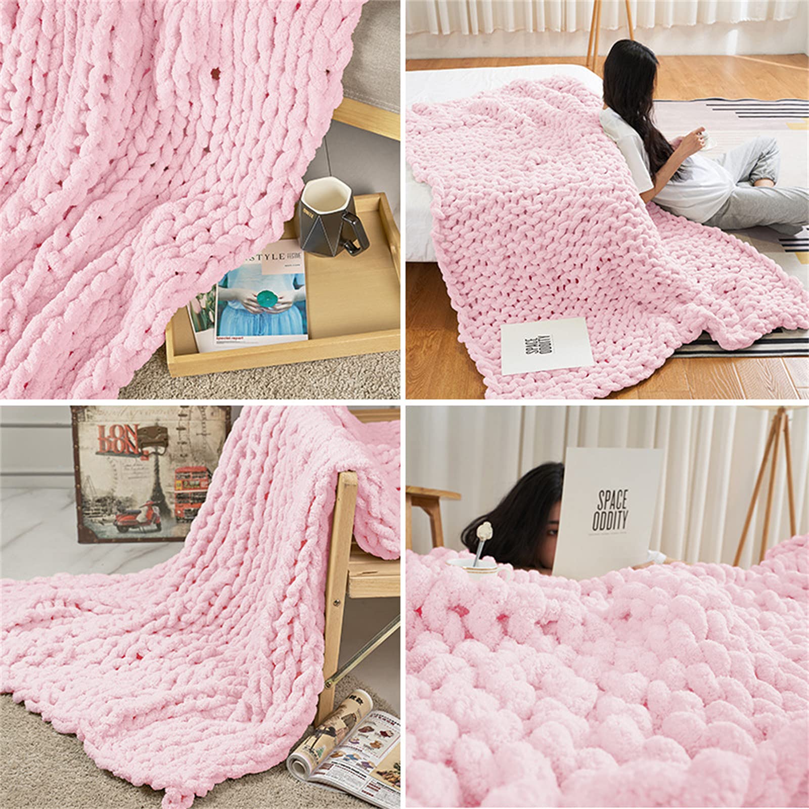 Bigacogo Grobstrickdecke - 203x229 Cm, Handgestrickt Aus Chenille, Super Weich Für Queen-Size-Bett & Couch