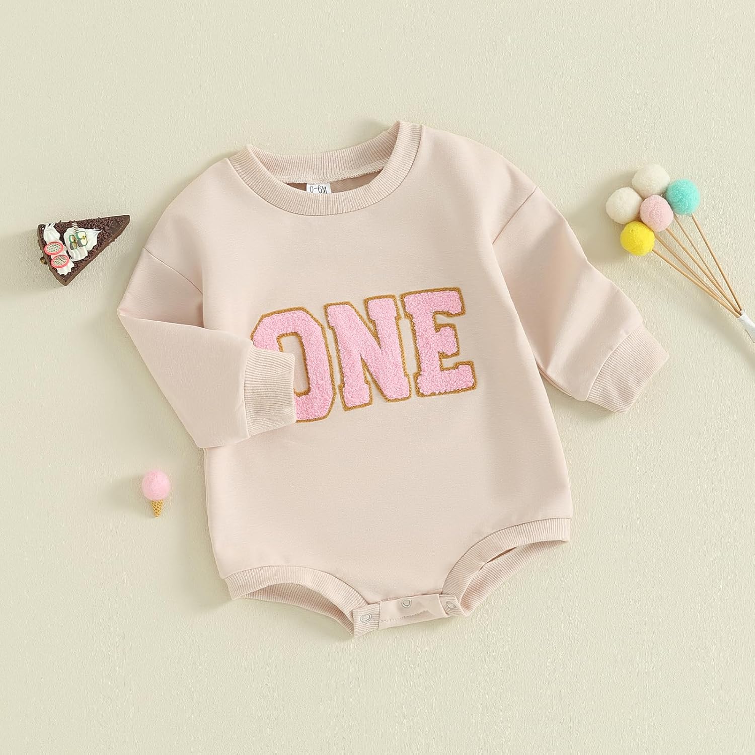 Lamuusaa Baby Girl Boy Birthday Outfit One Embroidery Romper Long Sleeve Crewneck Sweatshirt Birthday Gift - Image 6