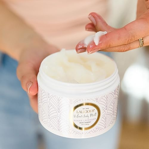 Miniatura 5 de LaLicious Sugar Lavender Velour Body Melt – Crema hidratante multitarea de gel a aceite para la piel con aceite de macadamia y aceite de coco, gel