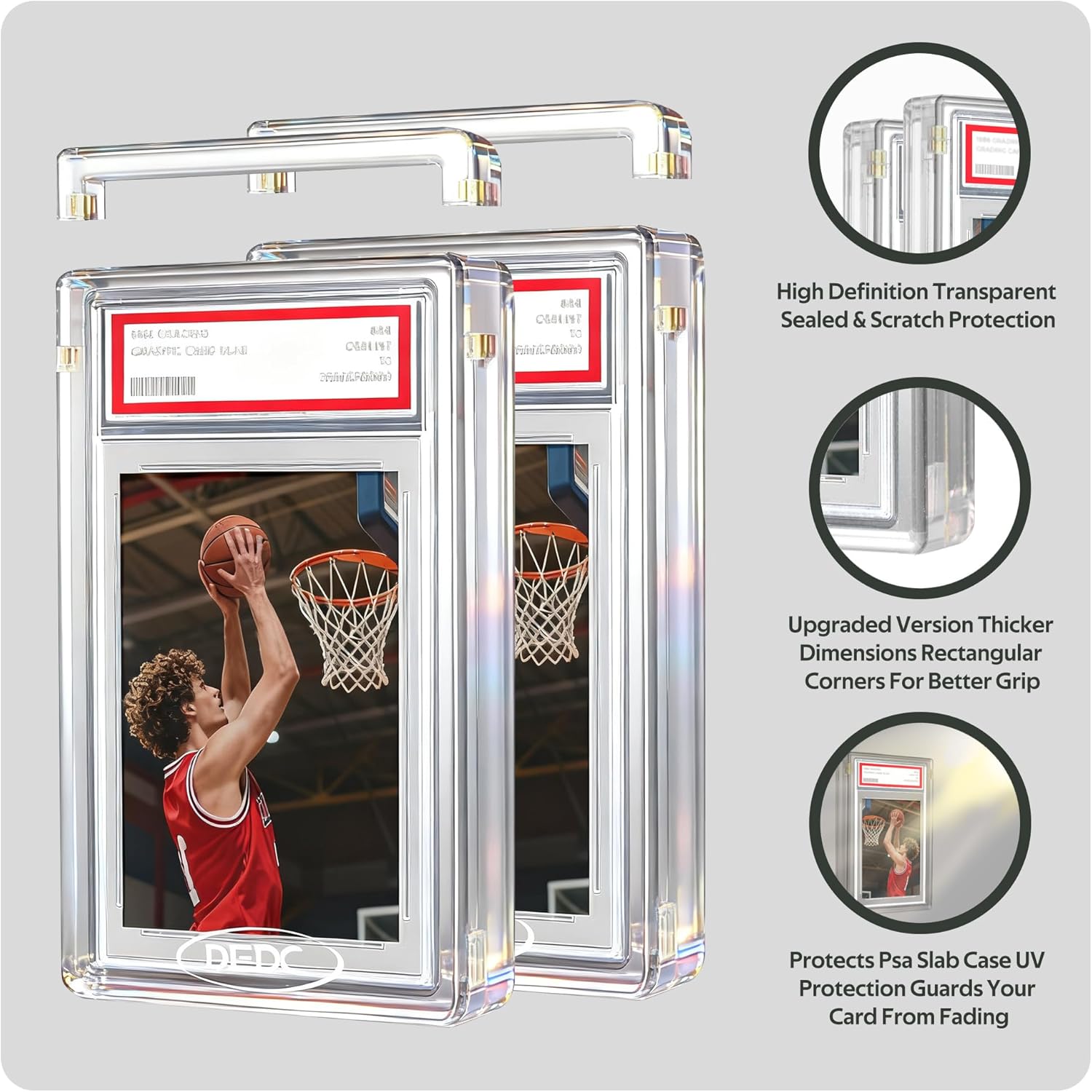 DEDC 2PCS Graded Card Acrylic Display Case for Standard PSA Slab Protector-Magnetic Clear UV Protection 99.6% UVR & 99.8% Clarity 0.9in Thick Standing Independently(Card Not Included)