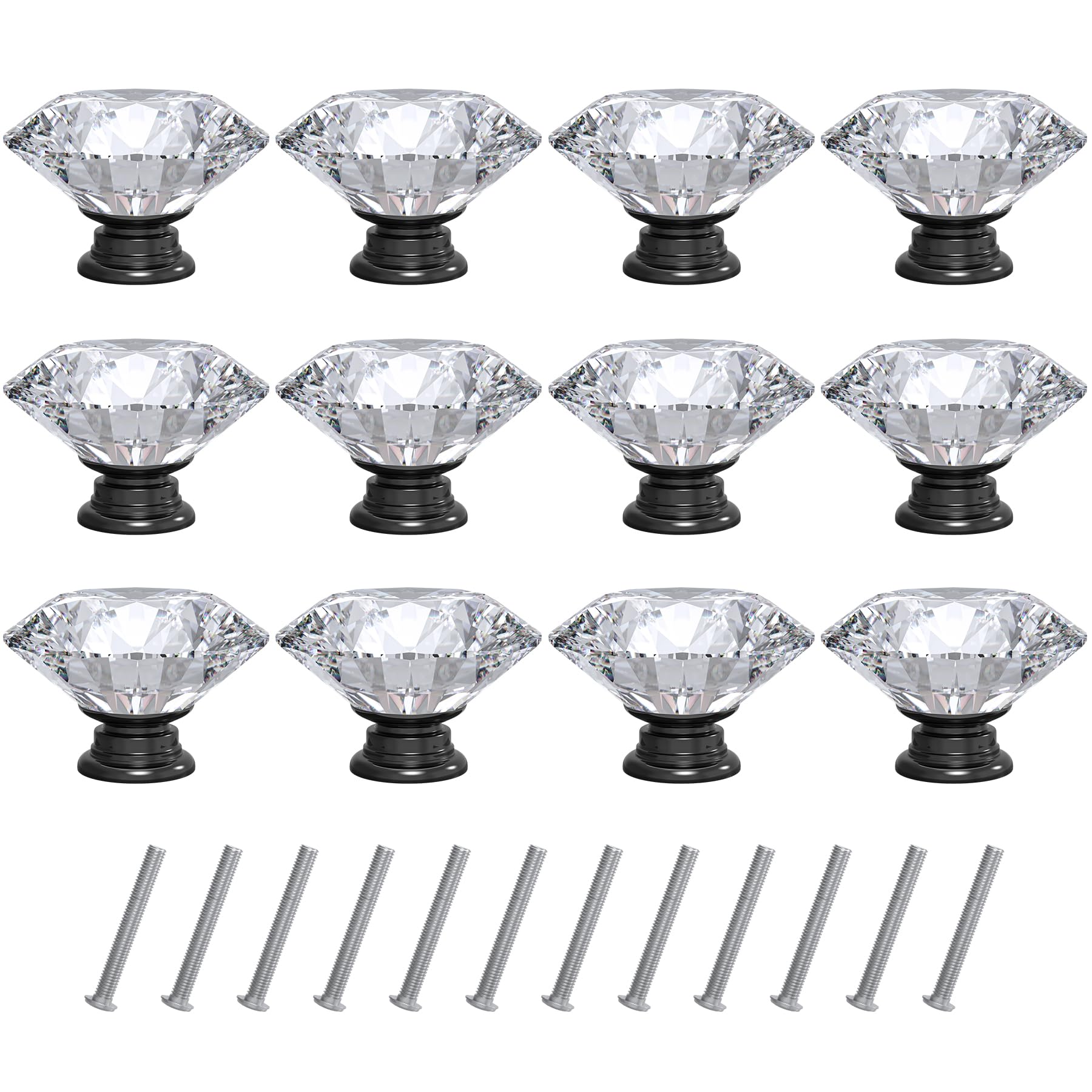 Tiradores de cristal blanco   Tomorotec          de 40 mm con base negra para renovar tocadores