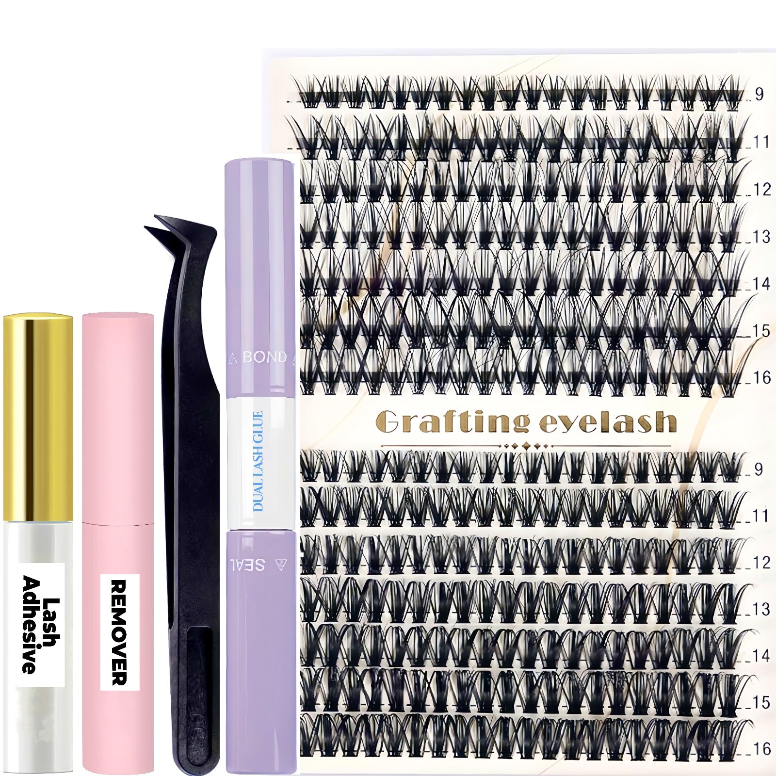 Lash Extensions Kit 280pcs Lashes DIY Eyelash extension kit Clusters - Lash Bond and Seal - Lash Adhesive - Lash Glue Remover - Applicator Lash Individual kit Easy to Use At Home (30D+40D3)