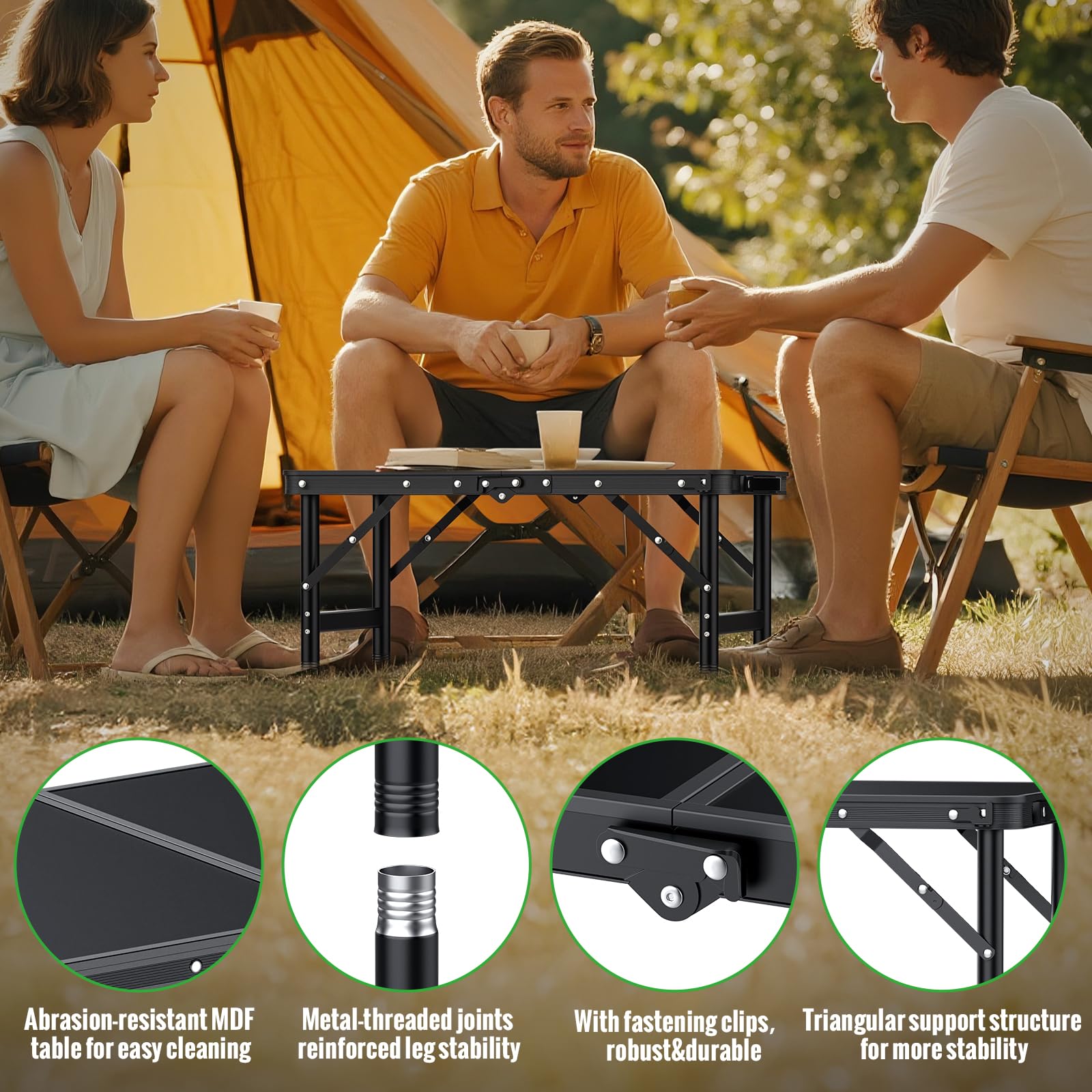 tectake Aluminium campingtafel Tina opvrouwbaar in hoogte verstelbaar