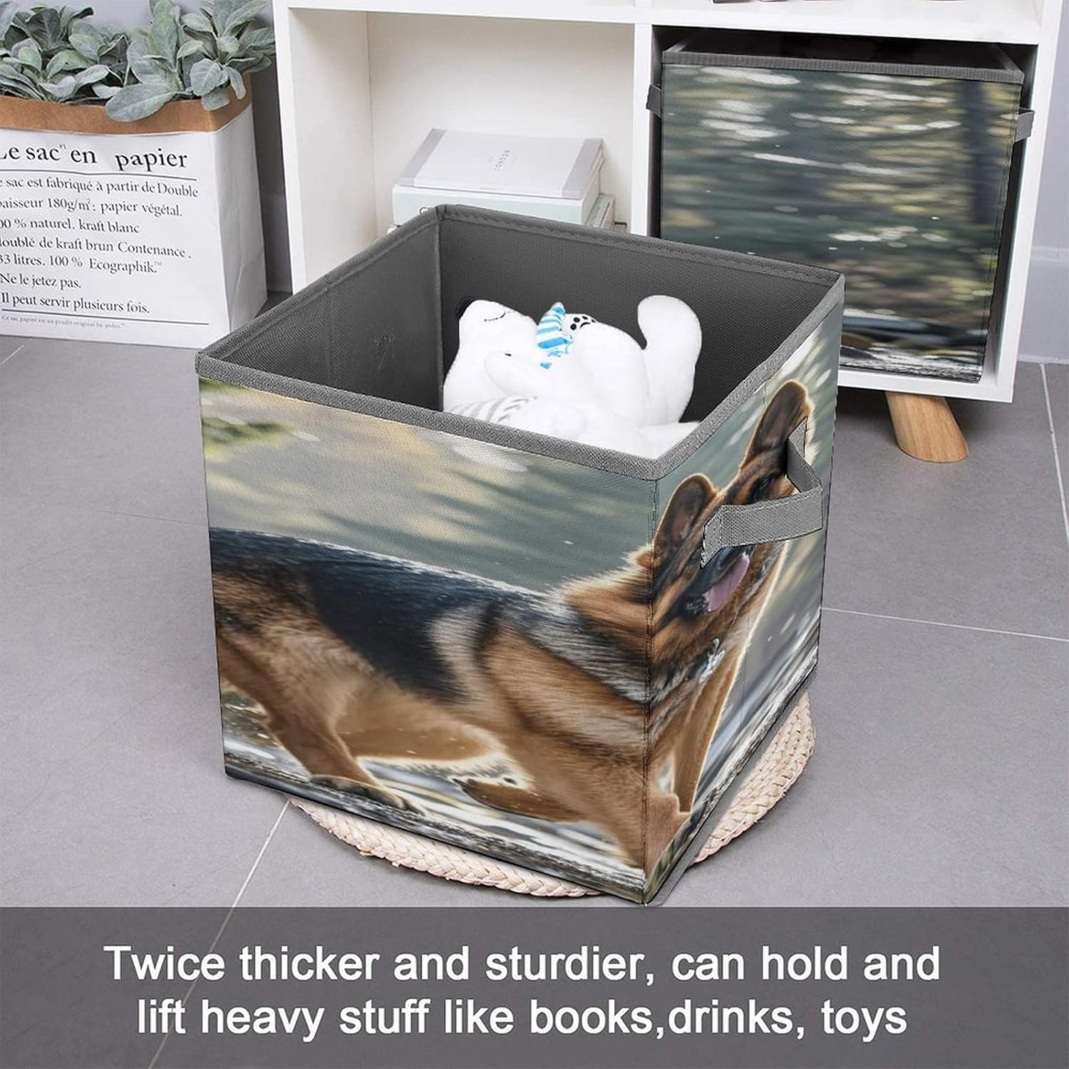 German Shepherd Dog Fabric Bins Storage Basket Square Baskets | Storage Bin with Double Handles,Cube Collapsible Organizers for Organization,Closet,Shelves,Offices