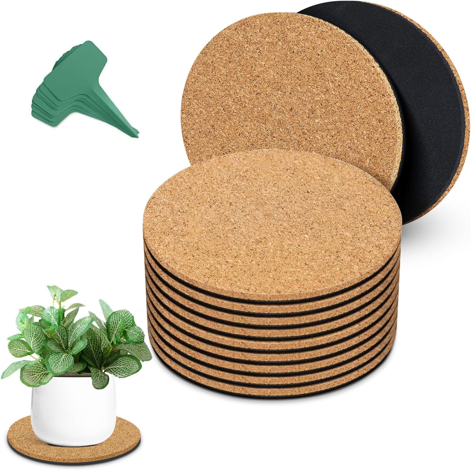 GROWNEER Cork Plant Coasters, 6 Inch Plant Cork Mat Set of