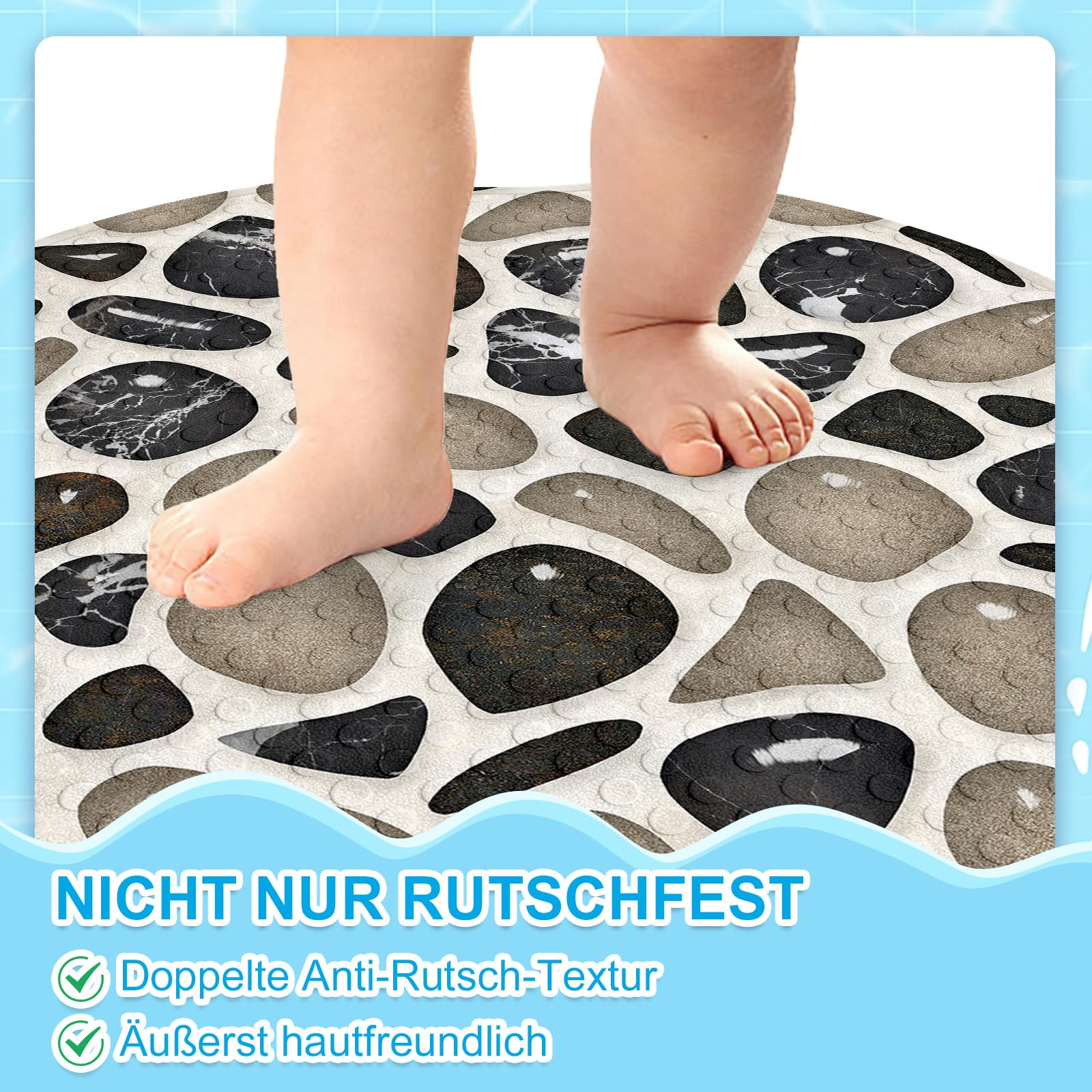 Duschmatte rutschfest Runde 55cm: Antirutschmatte Dusche mit Saugnäpfen, Duscheinlage rutschfest, Rutschmatte dusche 100% BPA-frei, schimmelresistent & maschinenwaschbar
