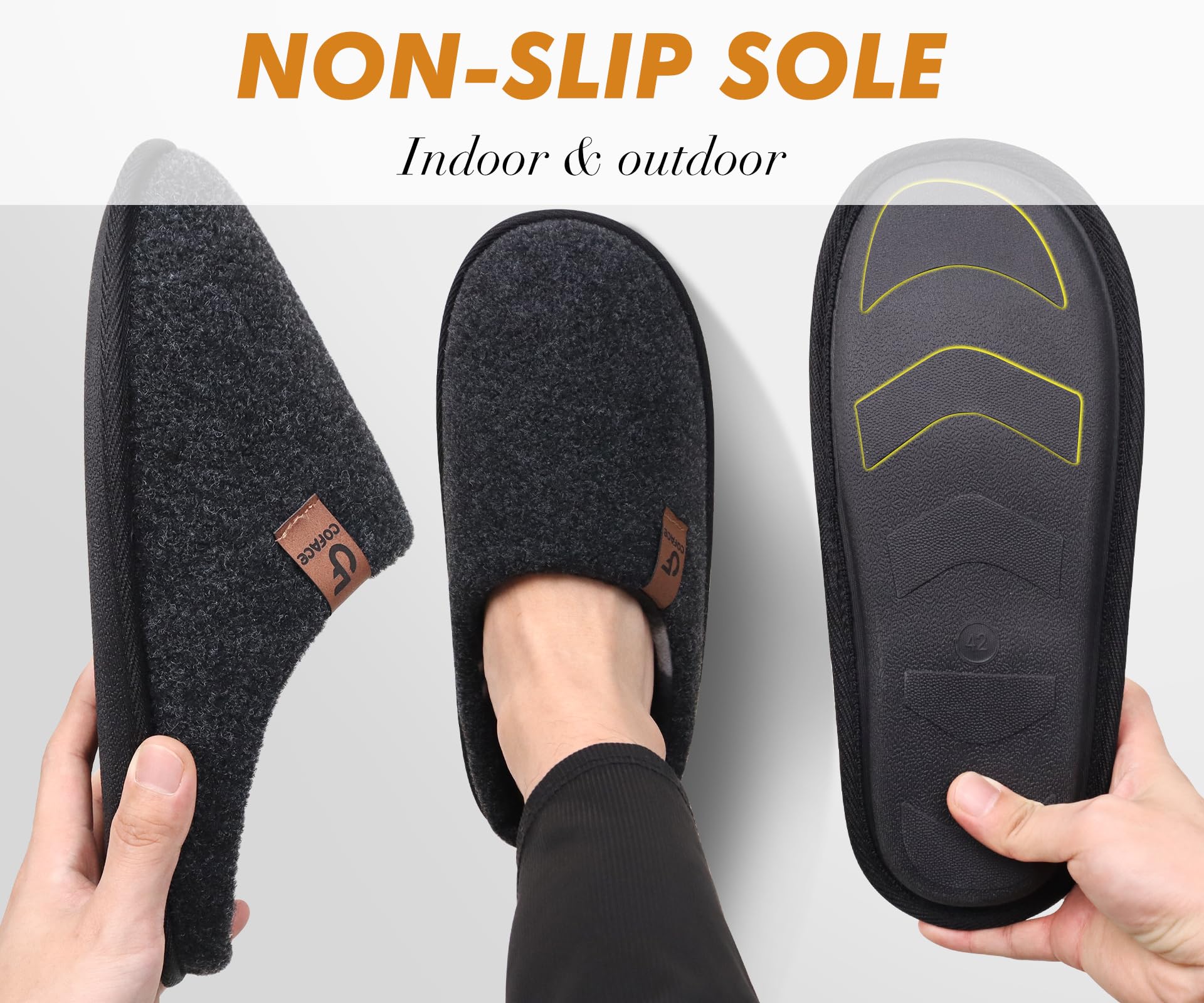 COFACE Pantofole da Uomo Invernali Calde Ciabatte da Casa Comoda Memory Foam Feltro Scarpe con Antiscivolo Suola Taglia 40-49