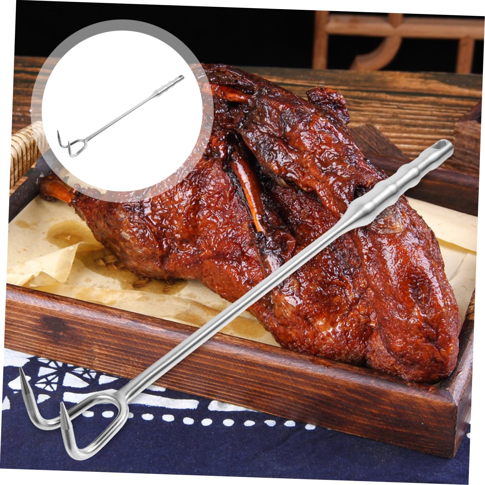 NAMOARLY Meat Hook for Hanging Meat Food Flipper Stainless Steel Commercial Meat Hook for Slaughterhouse Bbq Shop 40cm