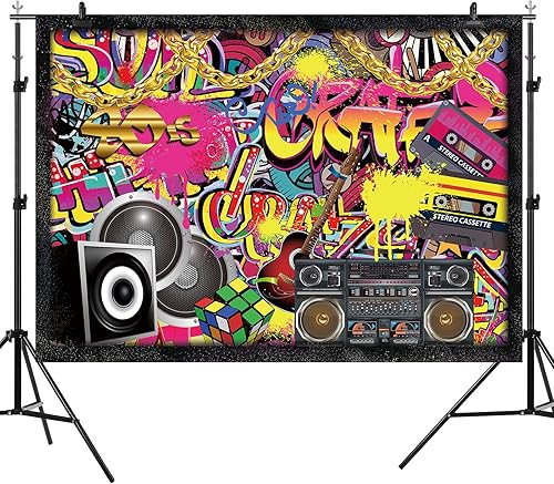 Miniatura 3 de Fondo de graffiti neón de los años 80 y 90, retro, hip hop, fotografía, fondo, salpicaduras, arte abstracto de salpicaduras de brillo oscuro,