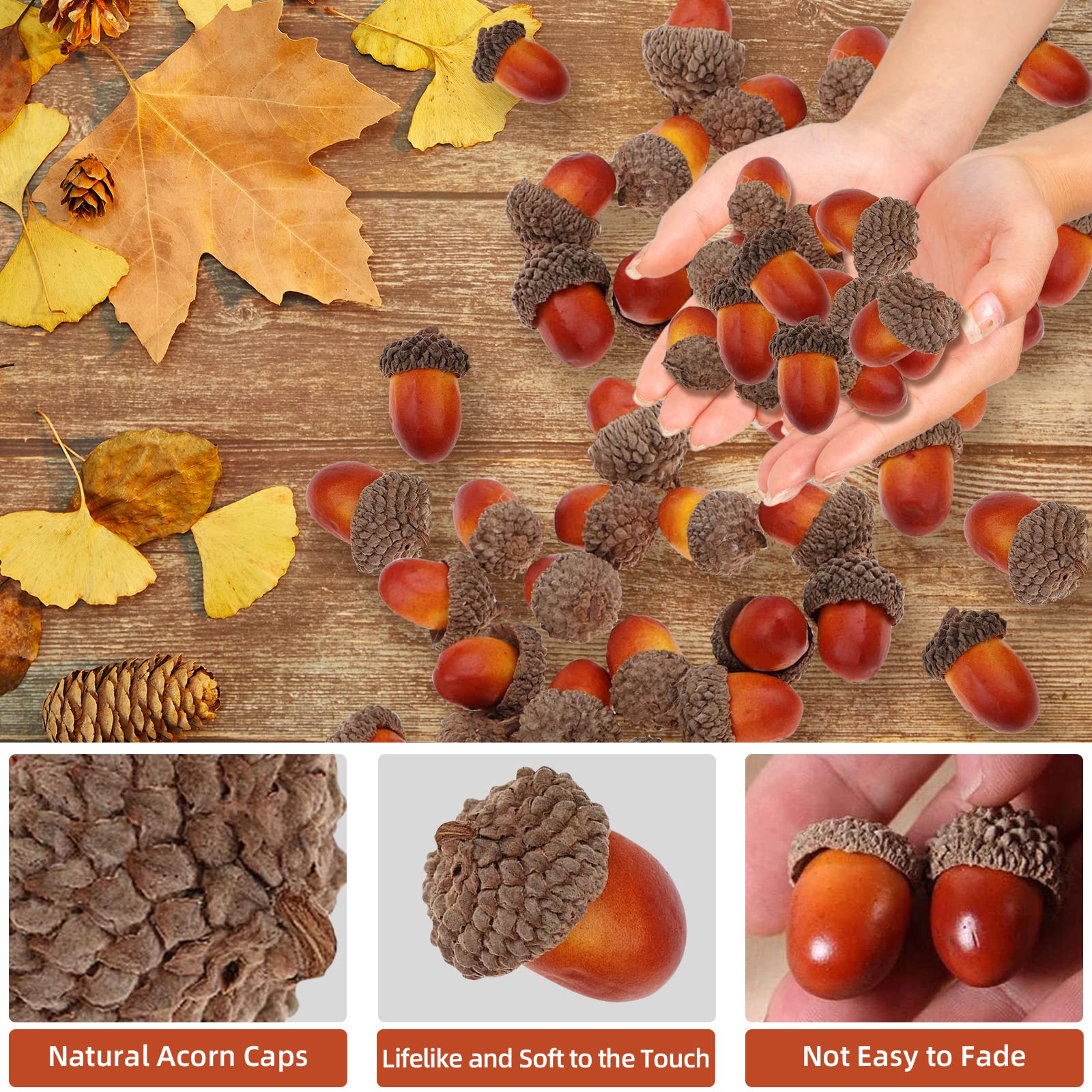 RYAN 100 Pezzi Ghiande Artificiali Mini Naturale Autunno Decorazioni Simulazione Ghianda per i Mestieri Domestici del Festival di Natale del Ringraziamento (2 Colori
