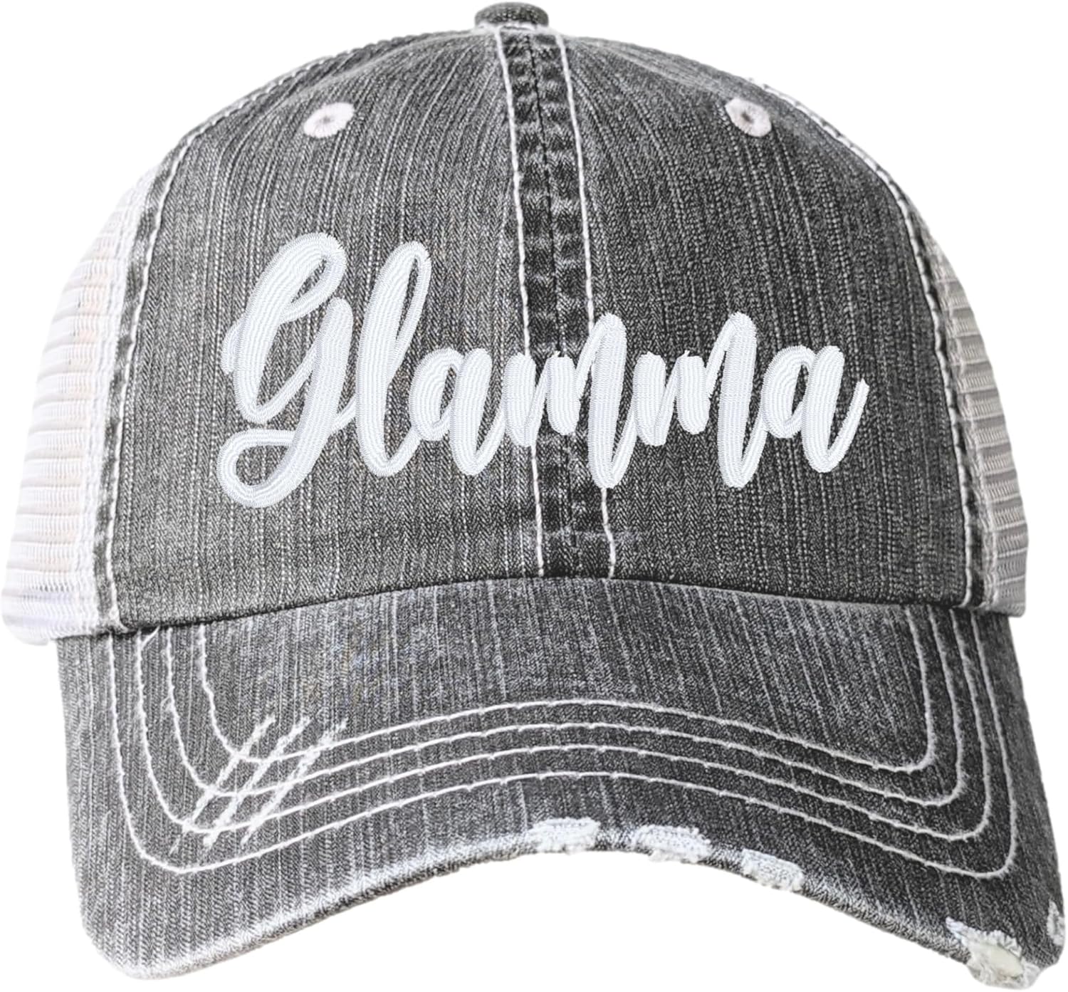 Women's Embroidered Glamma or Custom Text Name Nickname Baseball Hat Cap, Cute Embroidered Gift Clothing Present for Her, Optional Bling Rhinestones Birthday Christmas Mother's Day