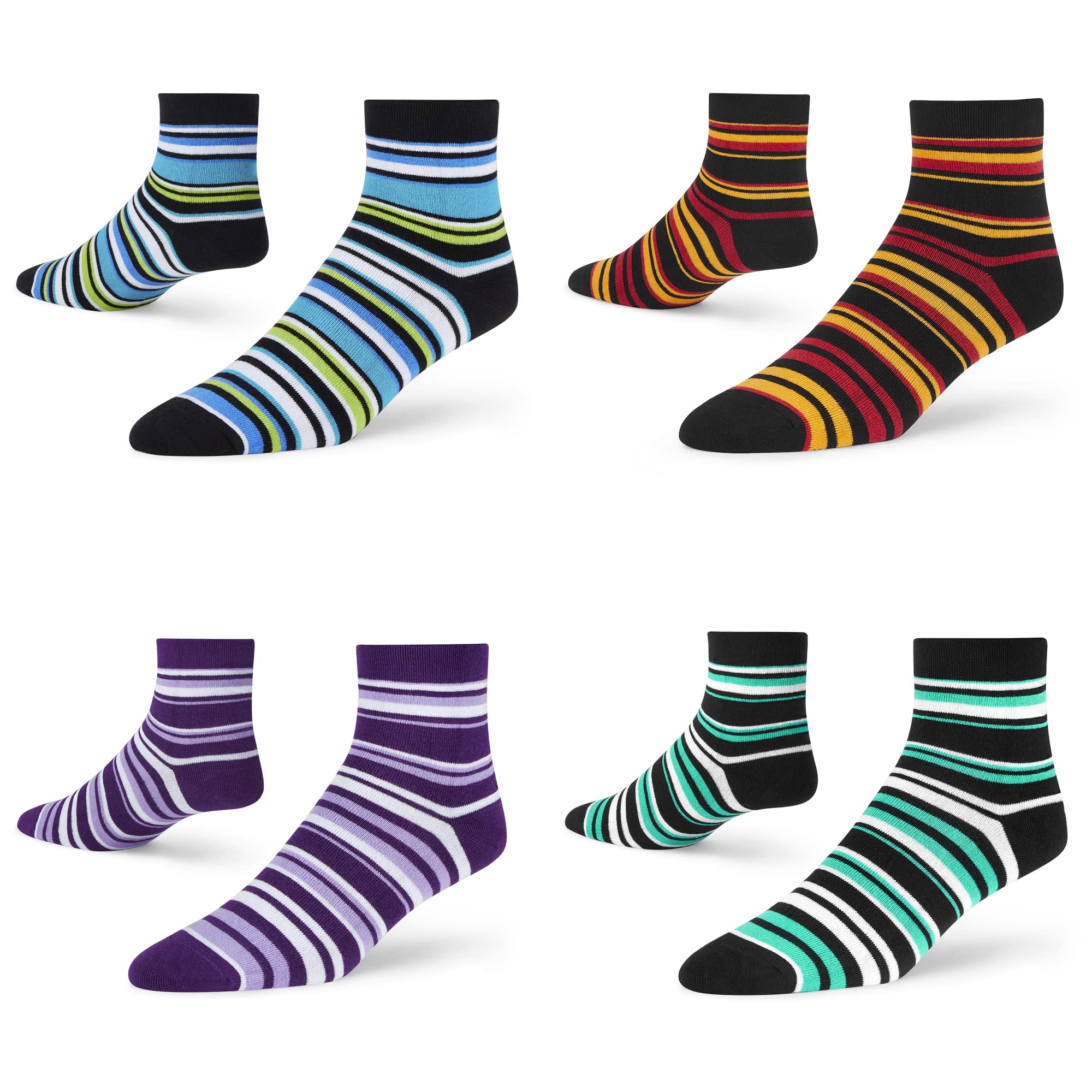 DYNAMOCKSMen's and Women's Combed Cotton Stripes Ankle Length Socks (Pack of 4) (Multicolour, Free Size)
