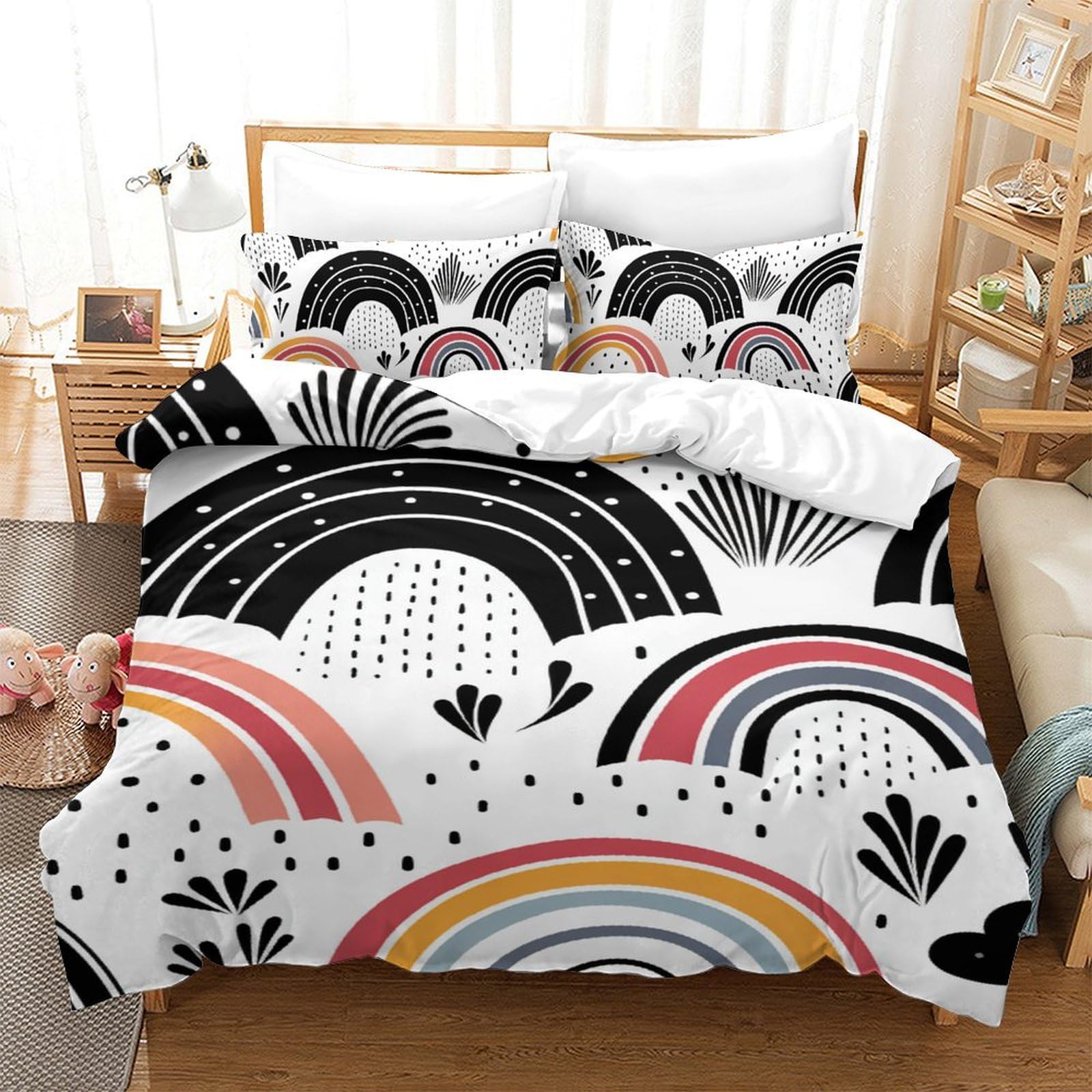 Housse de couette 140x200cm avec taies d'oreiller pour lit single adulte rainbow