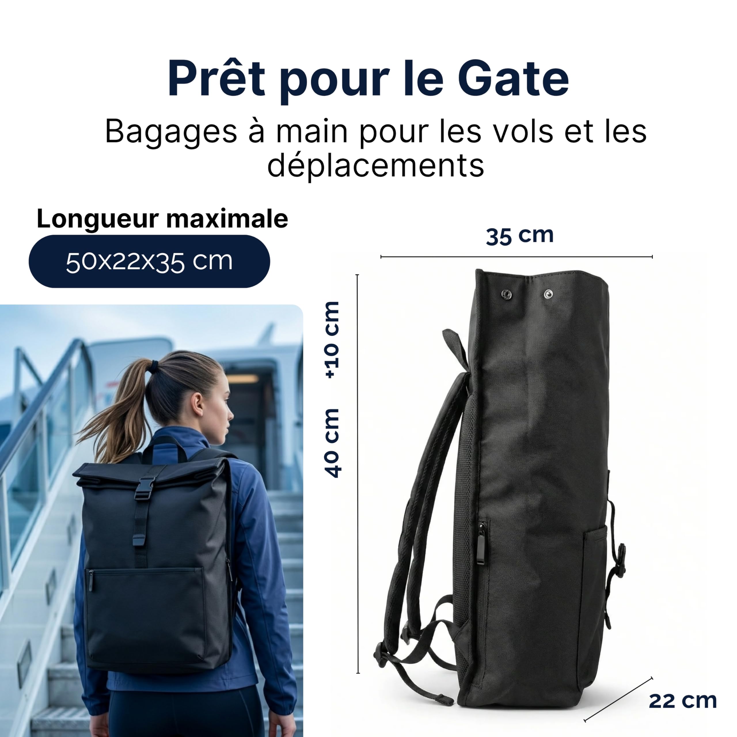 MASC Sac à dos Rolltop Business, sac à dos urbain élégant porte-PC 17 pouces, extensible et idéal pour les voyages, le bureau et l'université