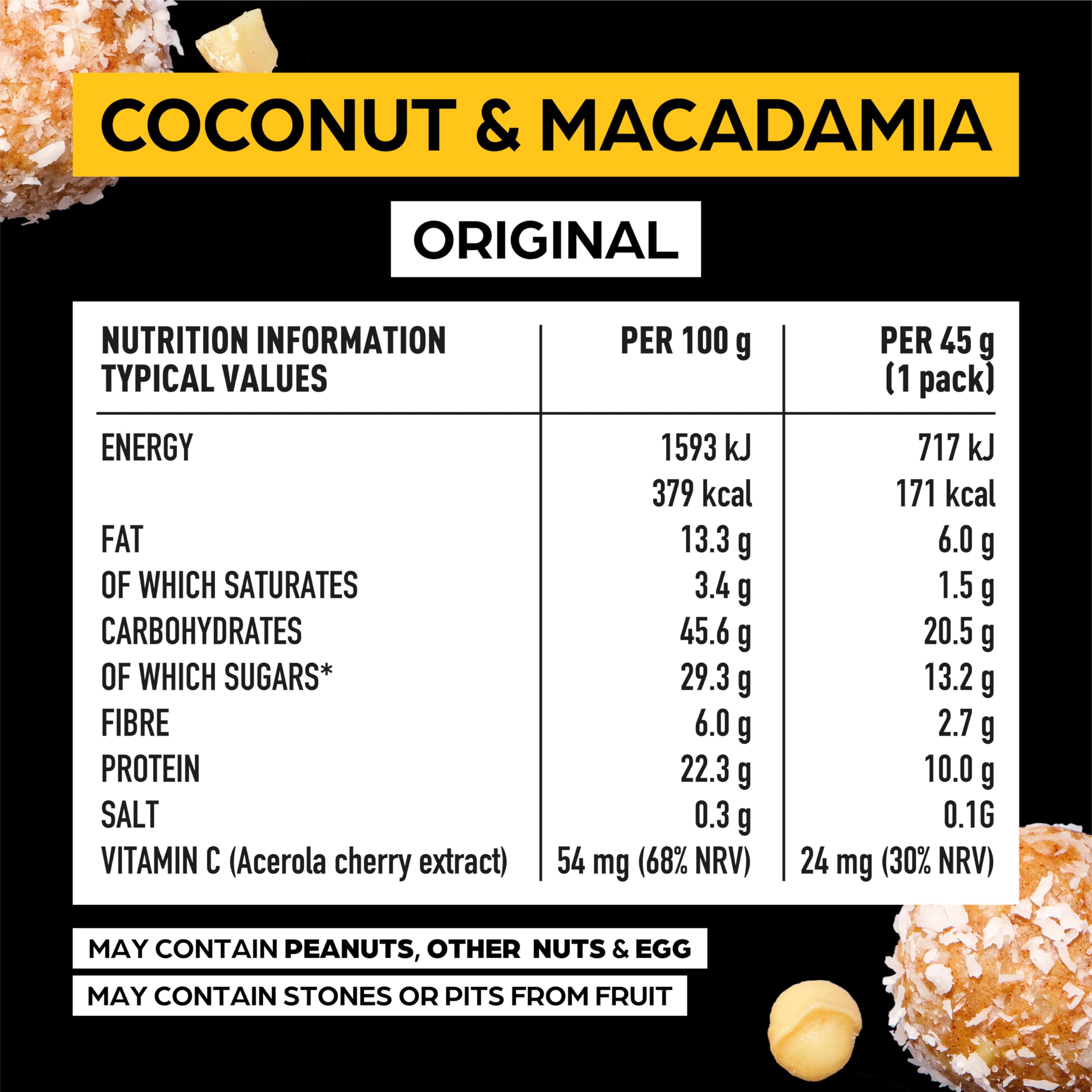 The Protein Ball Co - Protein Balls 45g (Pack of 10) (Coconut & Macadamia)