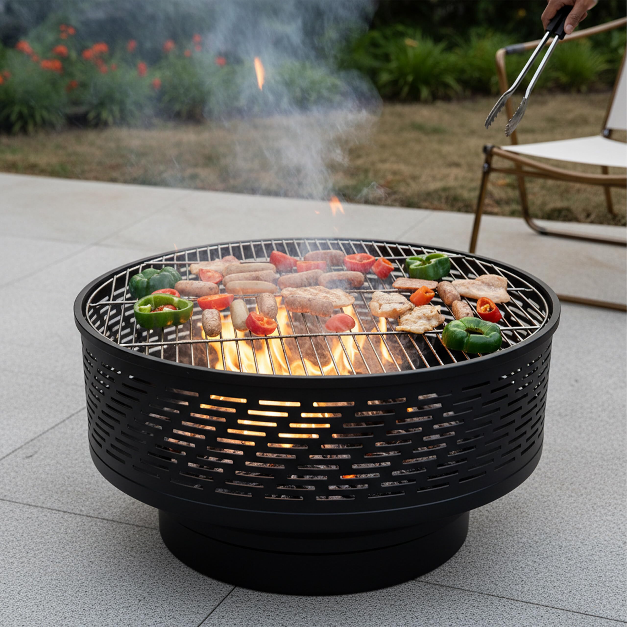 Relaxdays braciere Ø 66 cm, con griglia, Coperchio, attizzatoio e Copertura Impermeabile