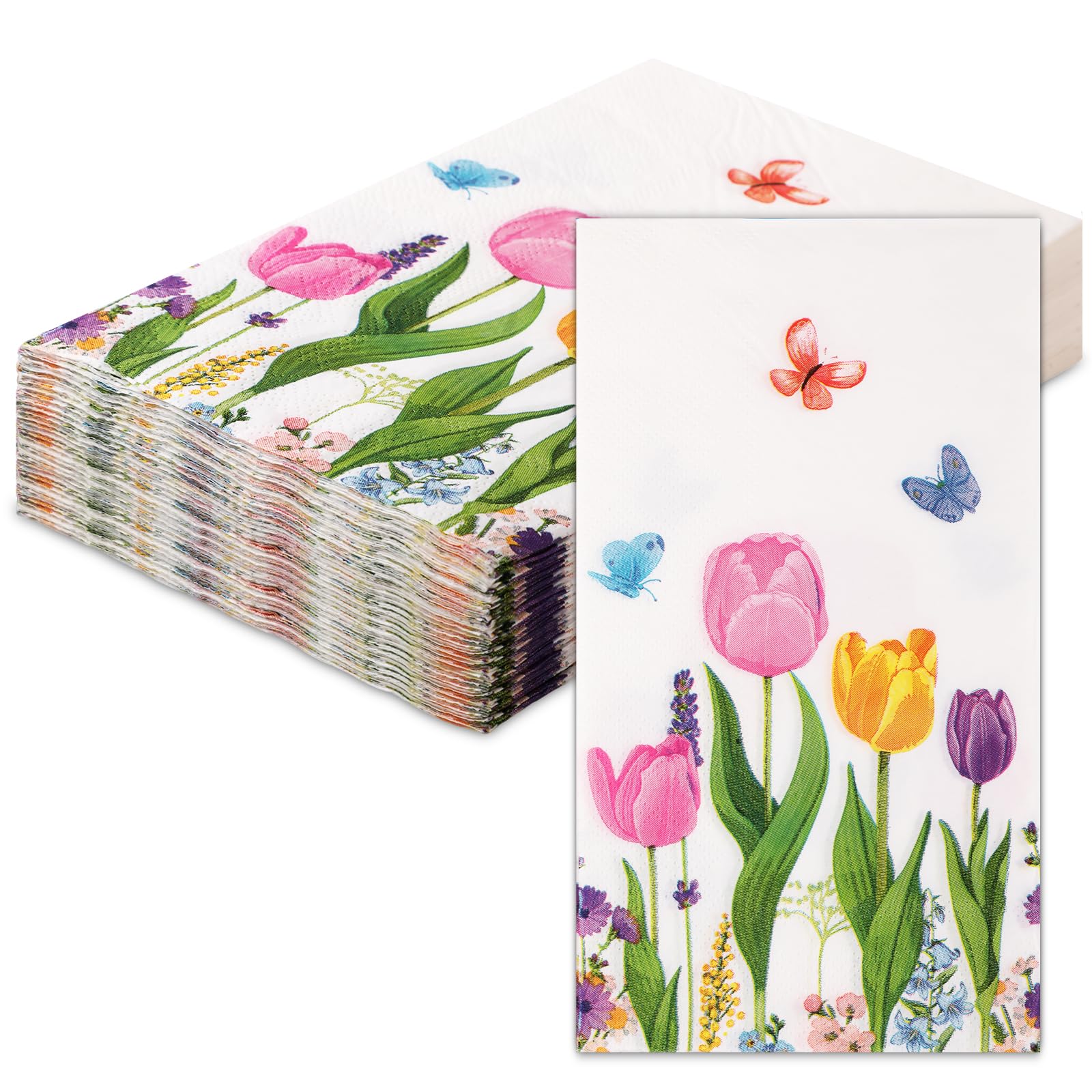 Bighan Soft Paper Floral Napkins 60Pack 2ply 33 * 40cm Tulip Floral Napkins Disposable Party Serviettes for Weddings or Everyday Eco-Friendly Home