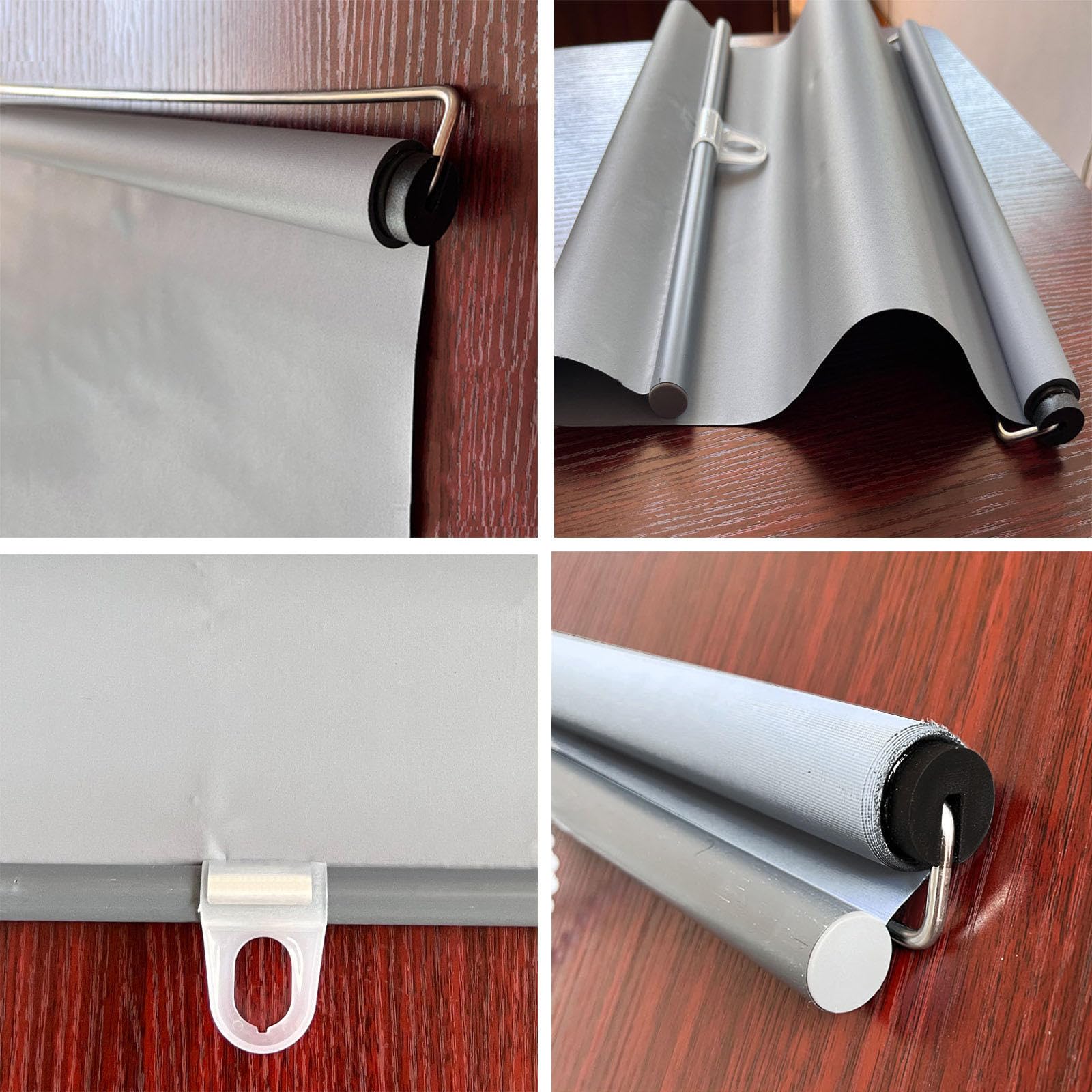 Tende a Rullo Termoisolanti Senza Forare,Tende Oscuranti,Tende Avvolgibili Retrattili Automatiche,Tende Temporanee per Porte E Finestre,con Gancio Trasparente,Grey-72x150cm(28.3x59in)