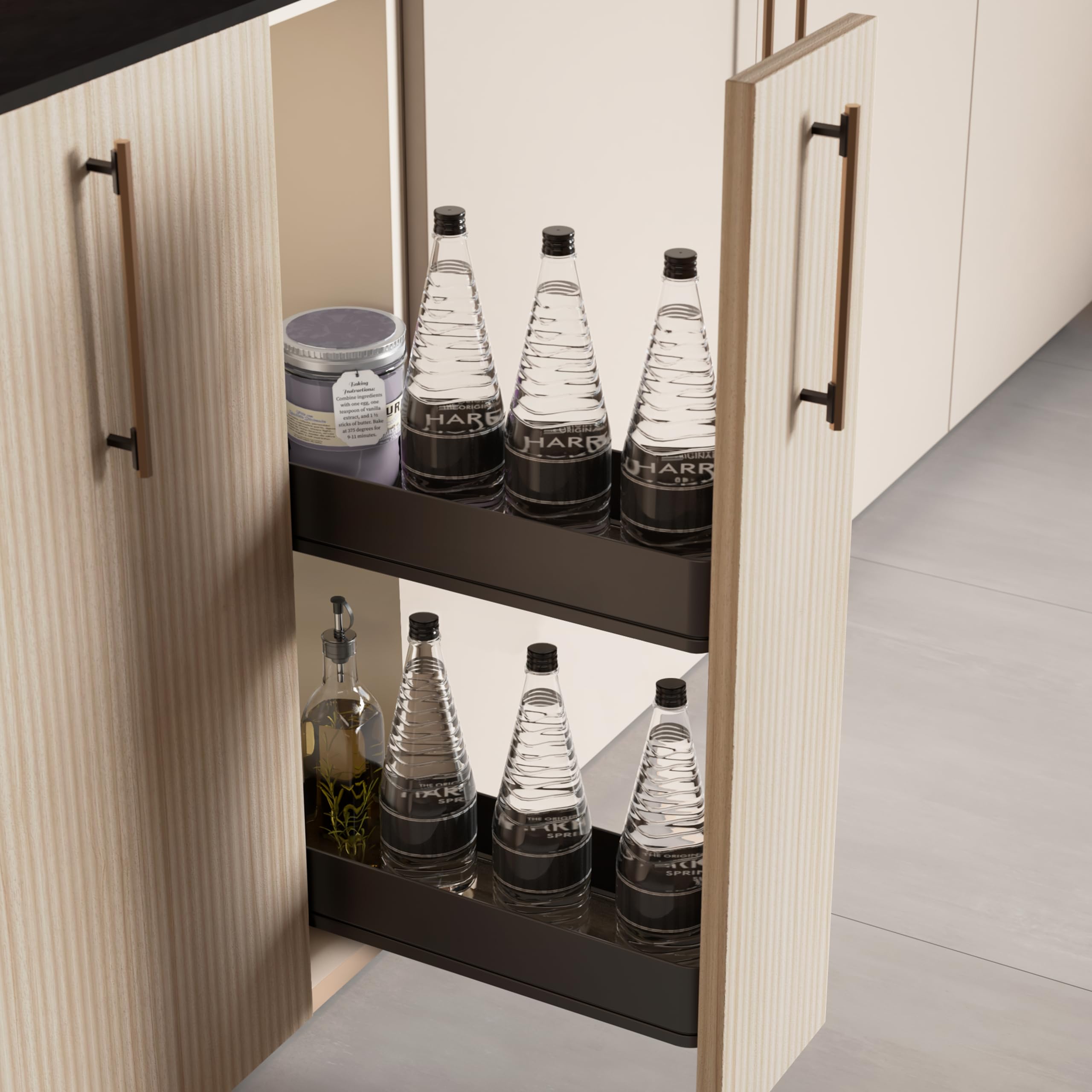 Emuca - Portabottiglie laterale estraibile Harmony con chiusura soft, modulo 150mm, altezza 700mm, Acciaio e Legno, Grigio antracite