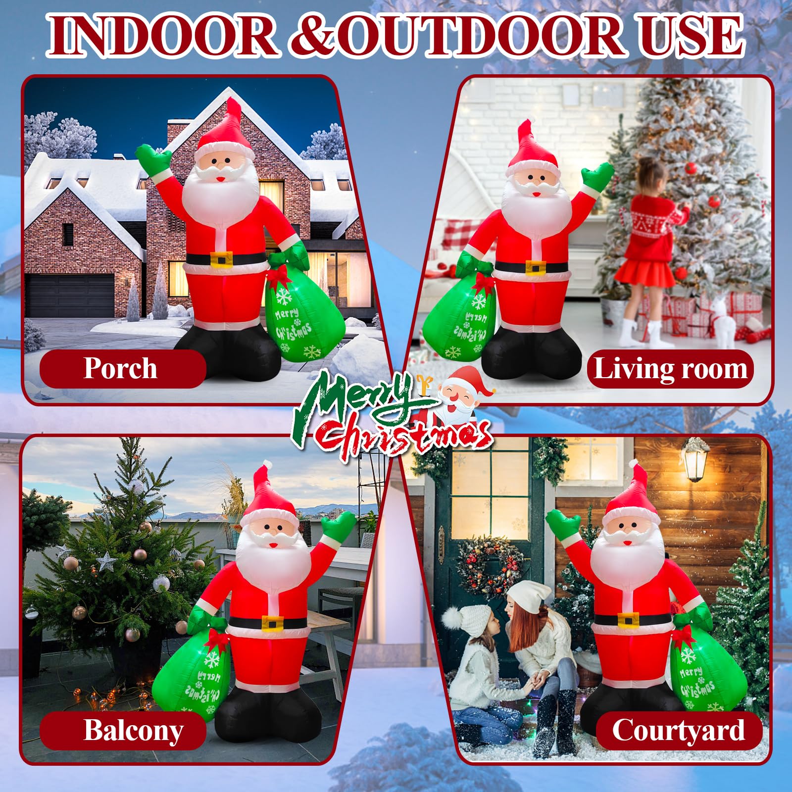 Babbo Natale gonfiabile a LED, 245 cm, decorazione natalizia, IP44, impermeabile, regali, illuminazione interno/esterno, giardino, prato, cortile