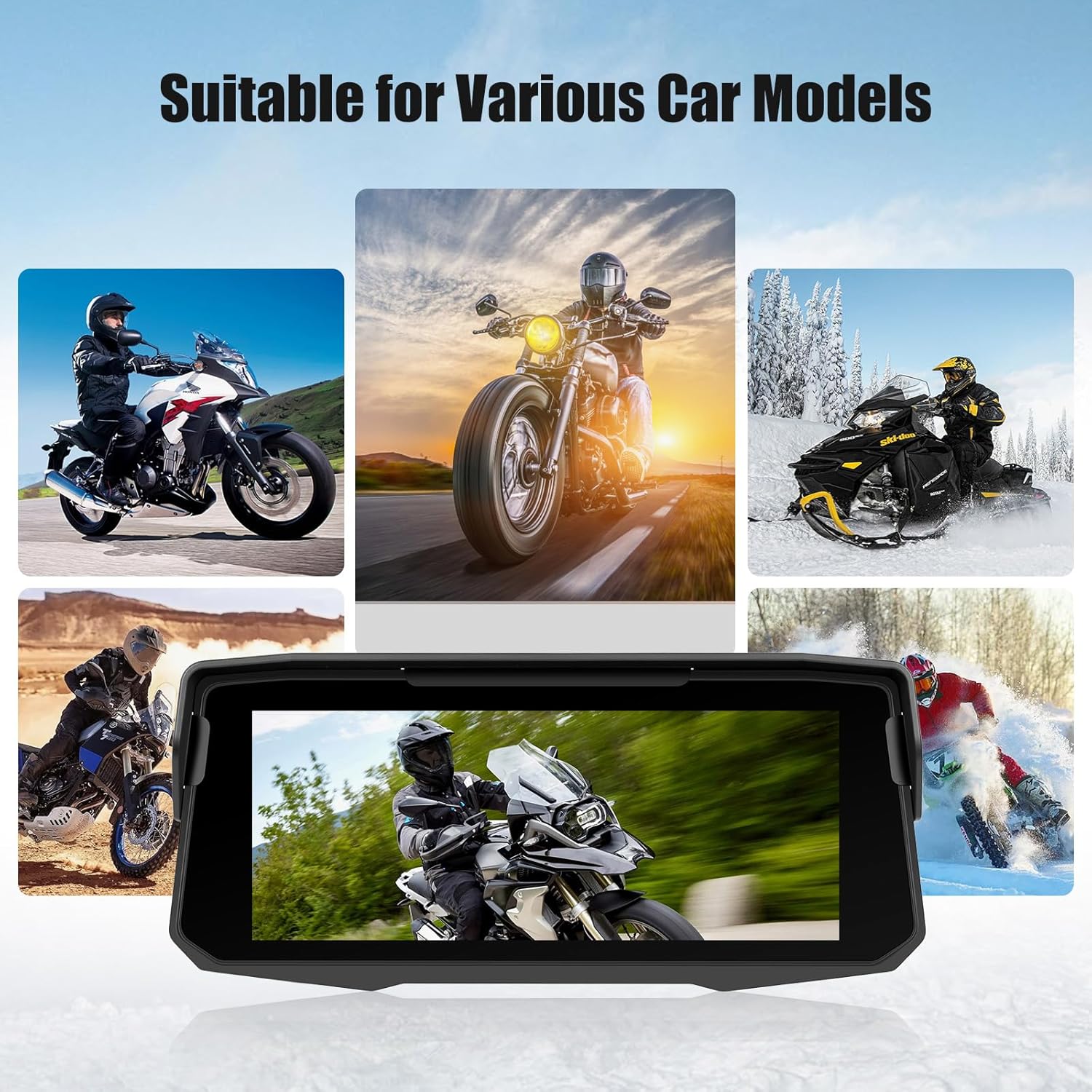 SIXWIN 6.86’’ Motorcycle GPS Navigation System with Wireless CarPlay & Android Auto, IP68 Waterproof Touchscreen, Bluetooth, Screen Mirroring for Motorbike