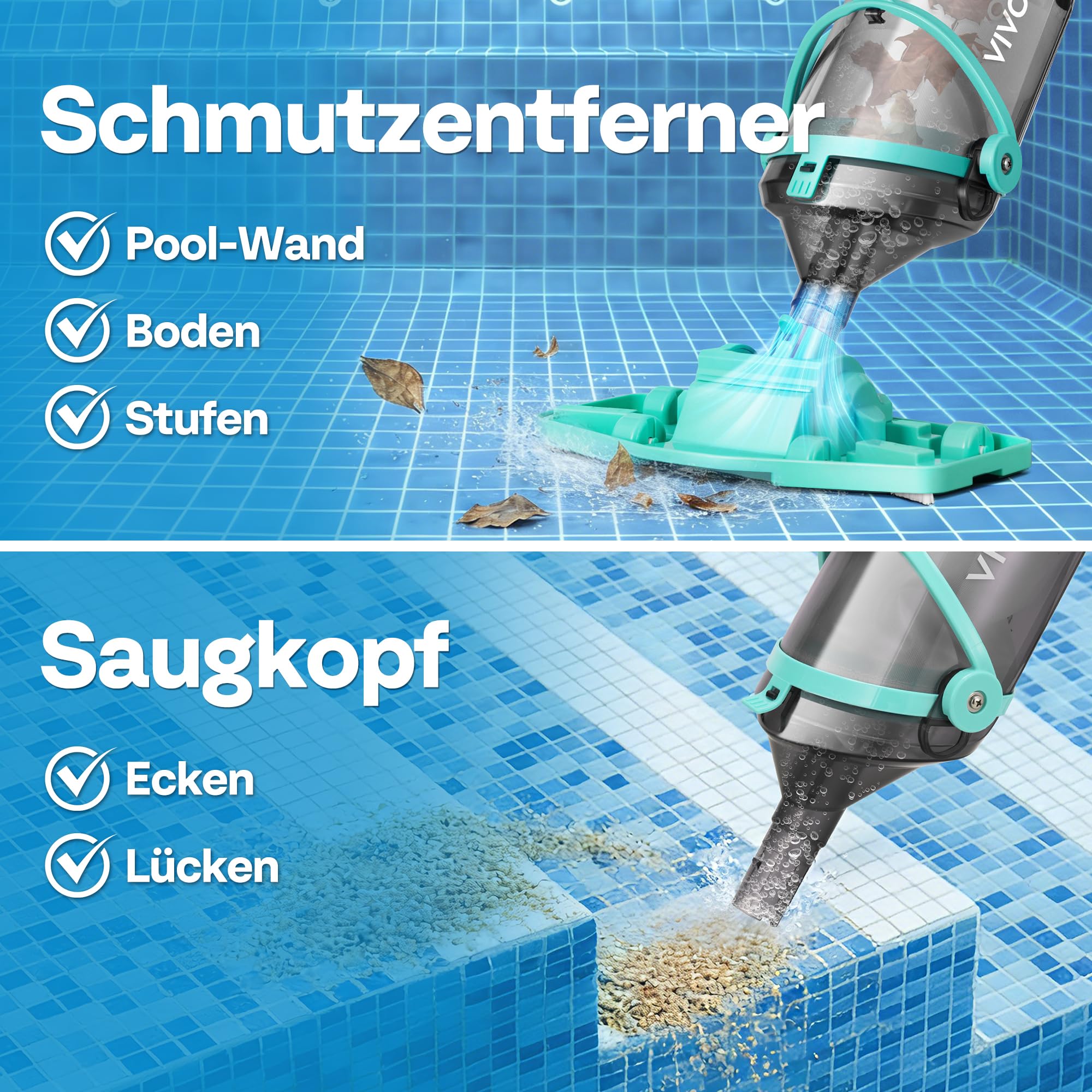 VIVOHOME 213cm Kabelloser Poolsauger Absaugung bis zu 70LPM tragbar Poolreiniger mit 4 Filterbeutel für Pool Whirlpools Schwimmbad und Spa