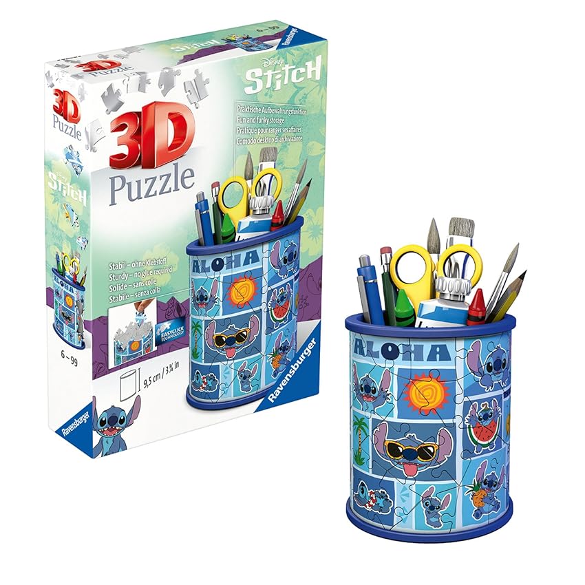 Ravensburger - Puzzle 3D Stitch | Portapenne di Stitch 57 pezzi | Regalo Bambino 6 Anni E Adulti | Puzzle Stitch | Gioco Bambino 6 Anni Disney | Stitch Gadget