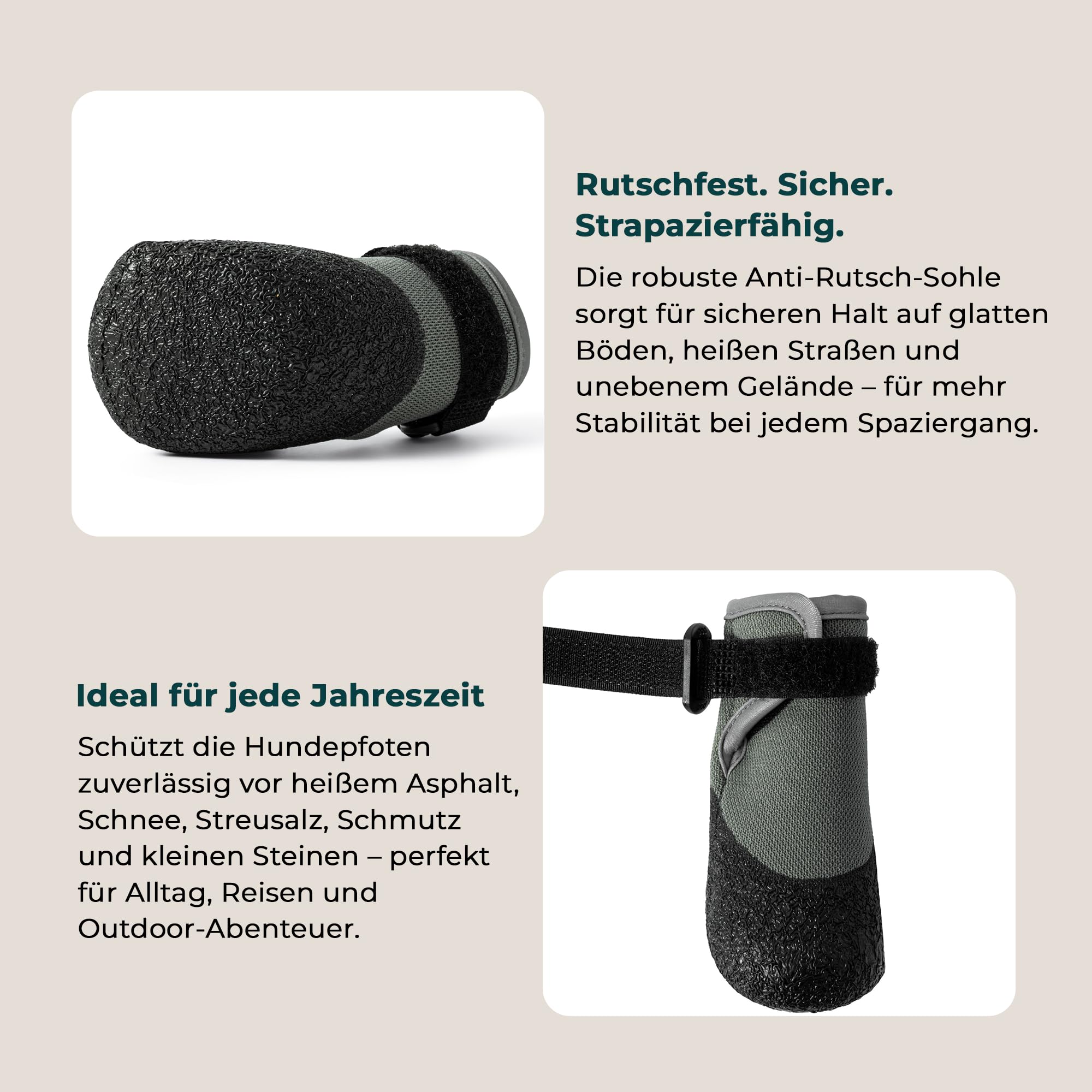 Active Hundeschuhe, 4er Set, Allwetter, rutschfeste Sohle, SBR und Naturkautschuk, Atmungsaktives Mesh, 7 Größen, Klettverschluss (Schwarz, 7)