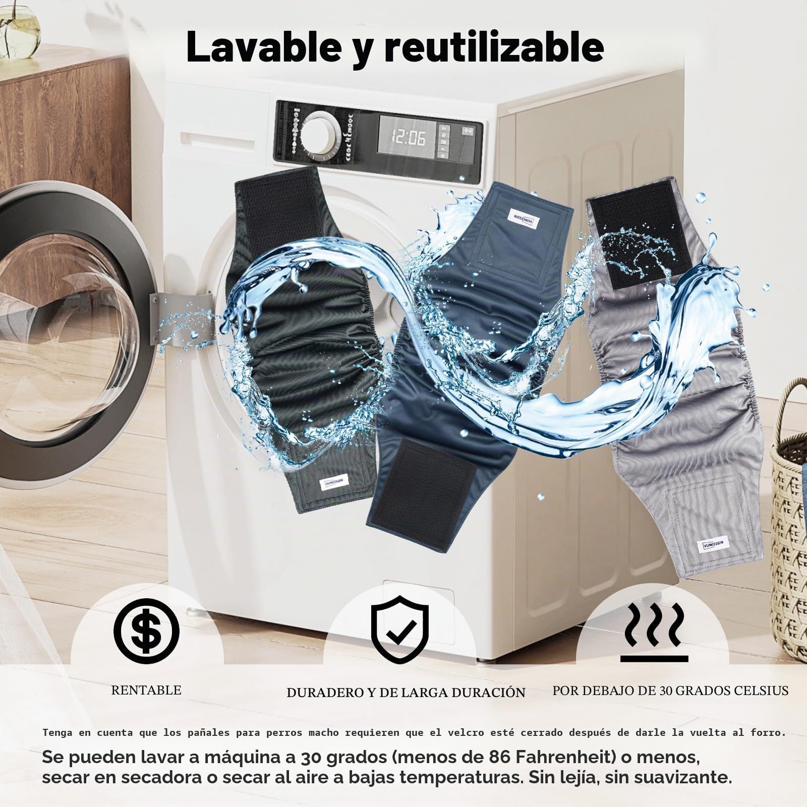 Pañales para perros machos, reutilizables y lavables. Bandas abdominales premium, pack de 3. Vallas absorbentes para perros XL, para incontinencia, micción excitada o entrenamiento. Tamaño XL.