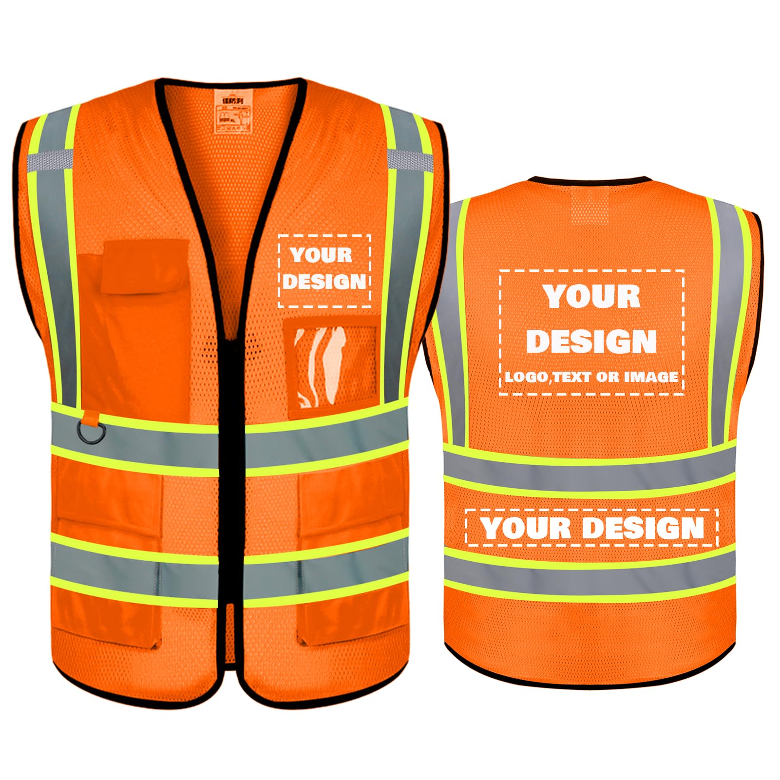 Custom safety Vest, Hi Vis Safety Vest with Logo Class 2 Reflective Securiry Safety Vest Construction Uniform Meets ANSI/ISEA Standards